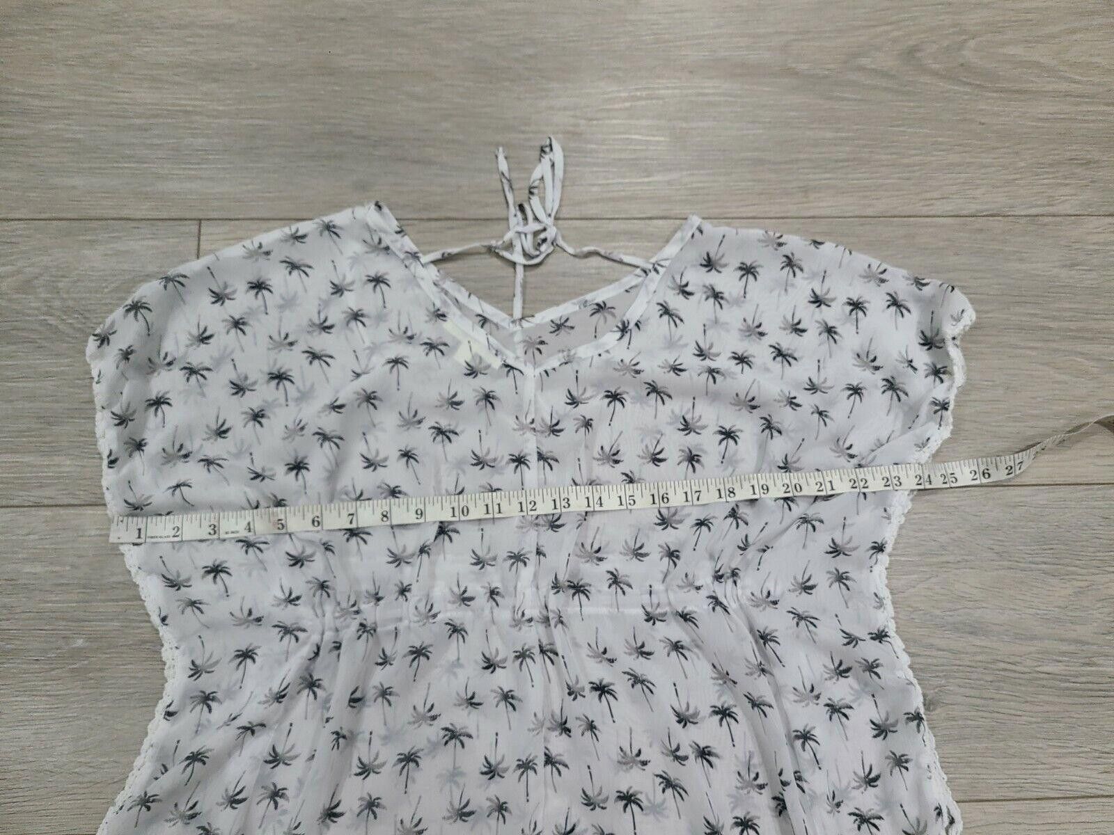 Designer Beach Cover Up Small Sheer Palm Tree white short sleeve Size ONE SIZE - 4 Thumbnail