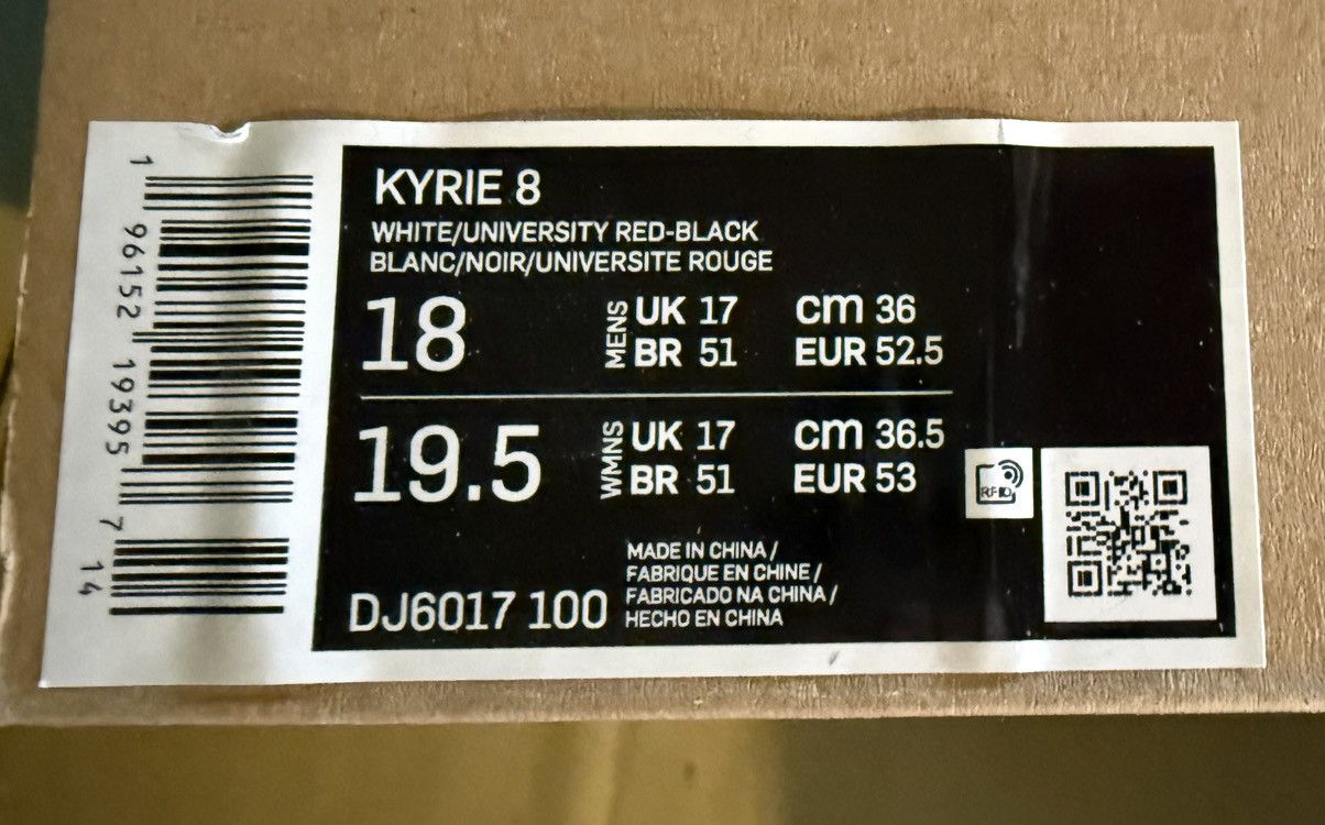 Nike SIZE 18! Nike Kyrie 8 (Rare Unreleased) White/University Red Size US 15 / EU 48 - 4 Thumbnail