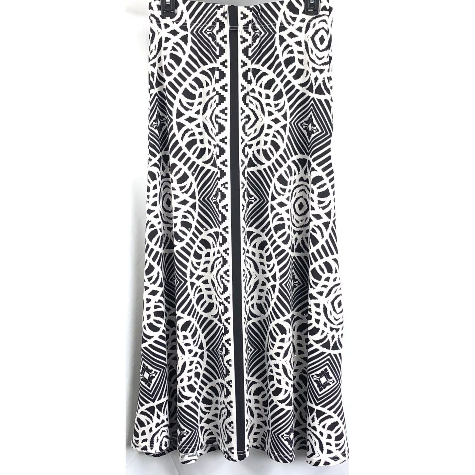 Vintage VINTAGE Metro wear Skirt Maxi A-Line S Blk/Wht Geometric Studded Elastic 28"W Stretch 90's Womens Size 28" / US 6 / IT 42 - 2 Thumbnail