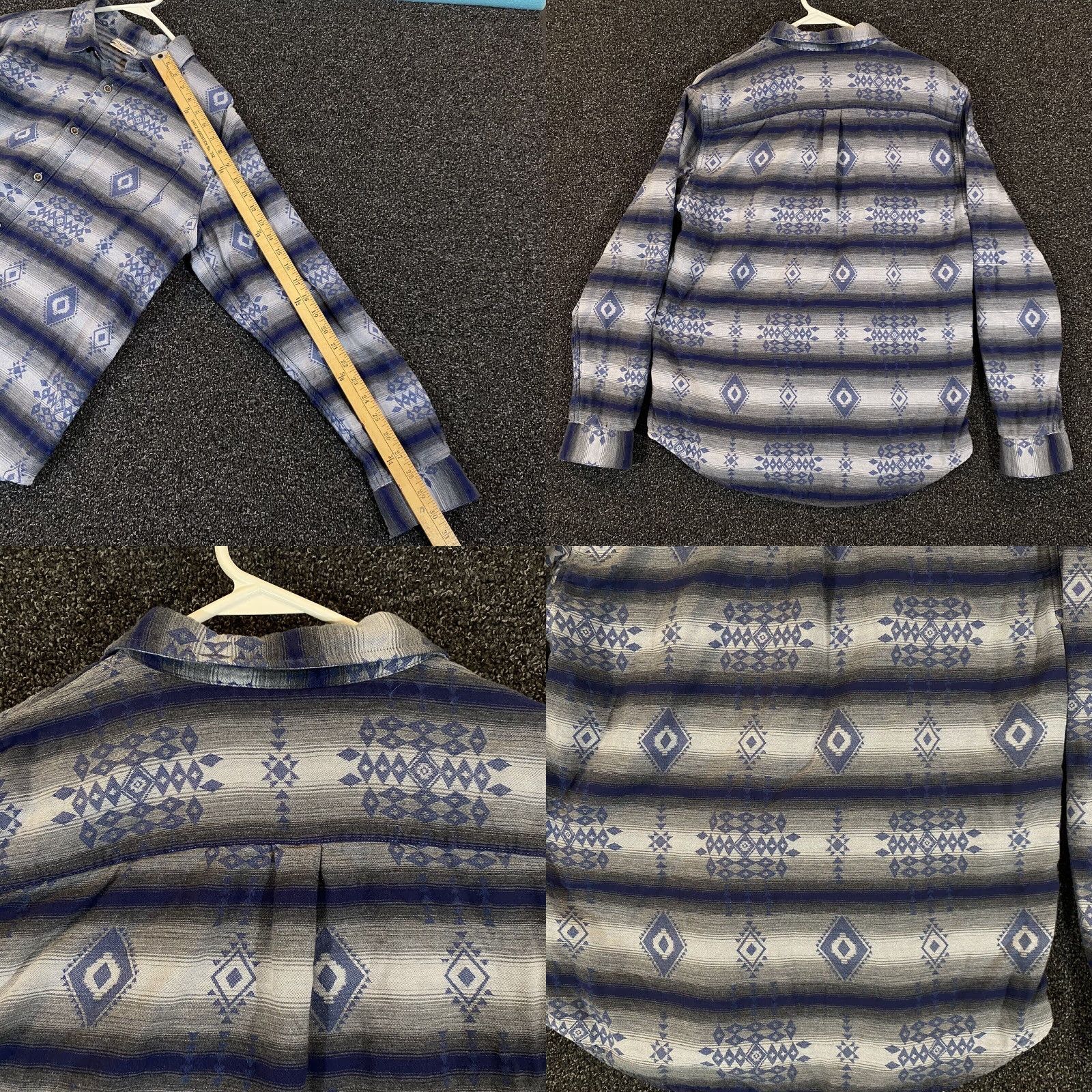 Carbon2Cobalt Carbon 2 Cobalt Shirt Mens Medium Aztec Southwestern Blue Gray Flannel Button Up Size US M / EU 48-50 / 2 - 8 Thumbnail