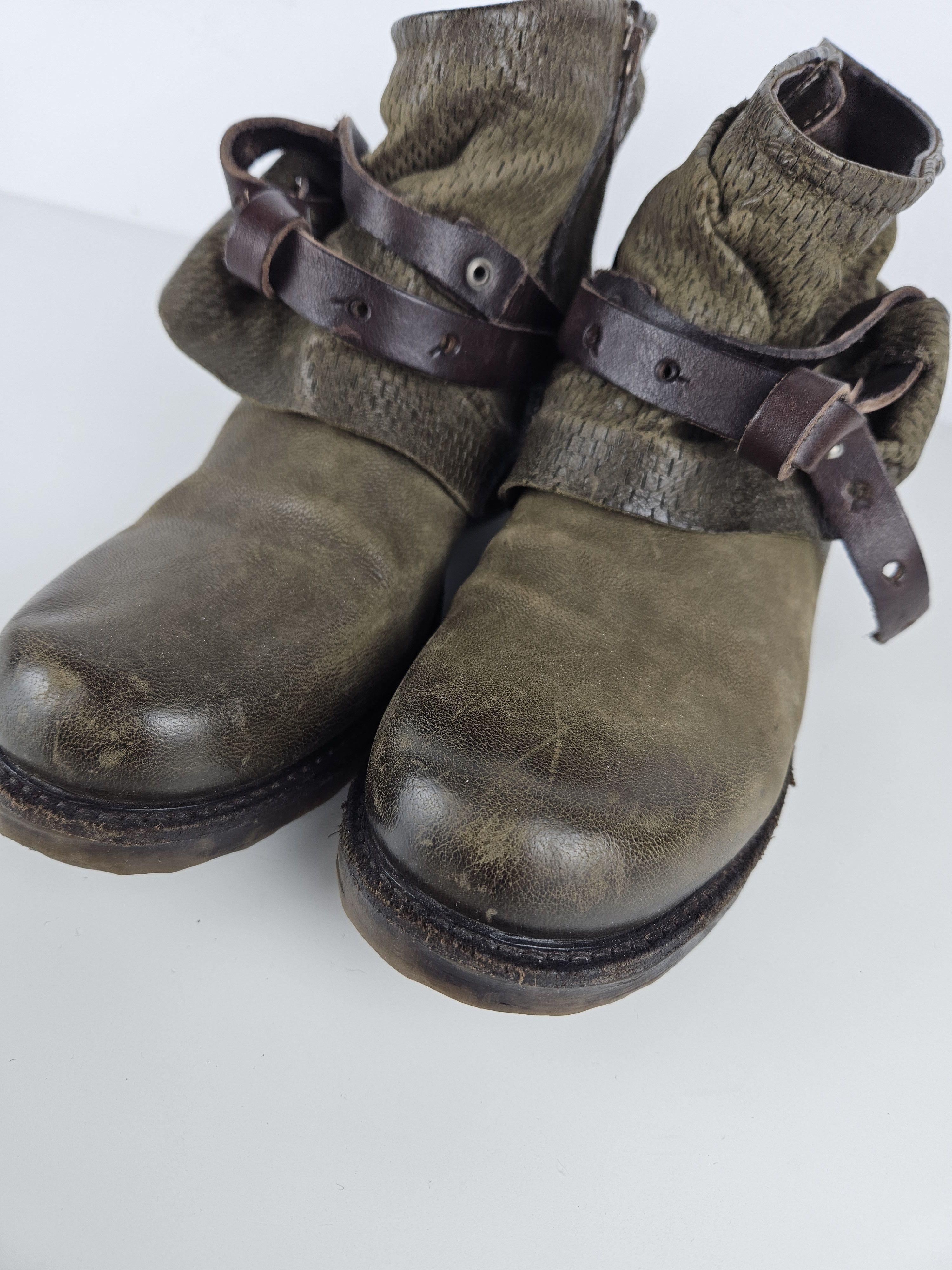 A.S.98 Archive AS98 olive leather bondage side zip ankle boots Size US 10 / IT 40 - 17 Thumbnail