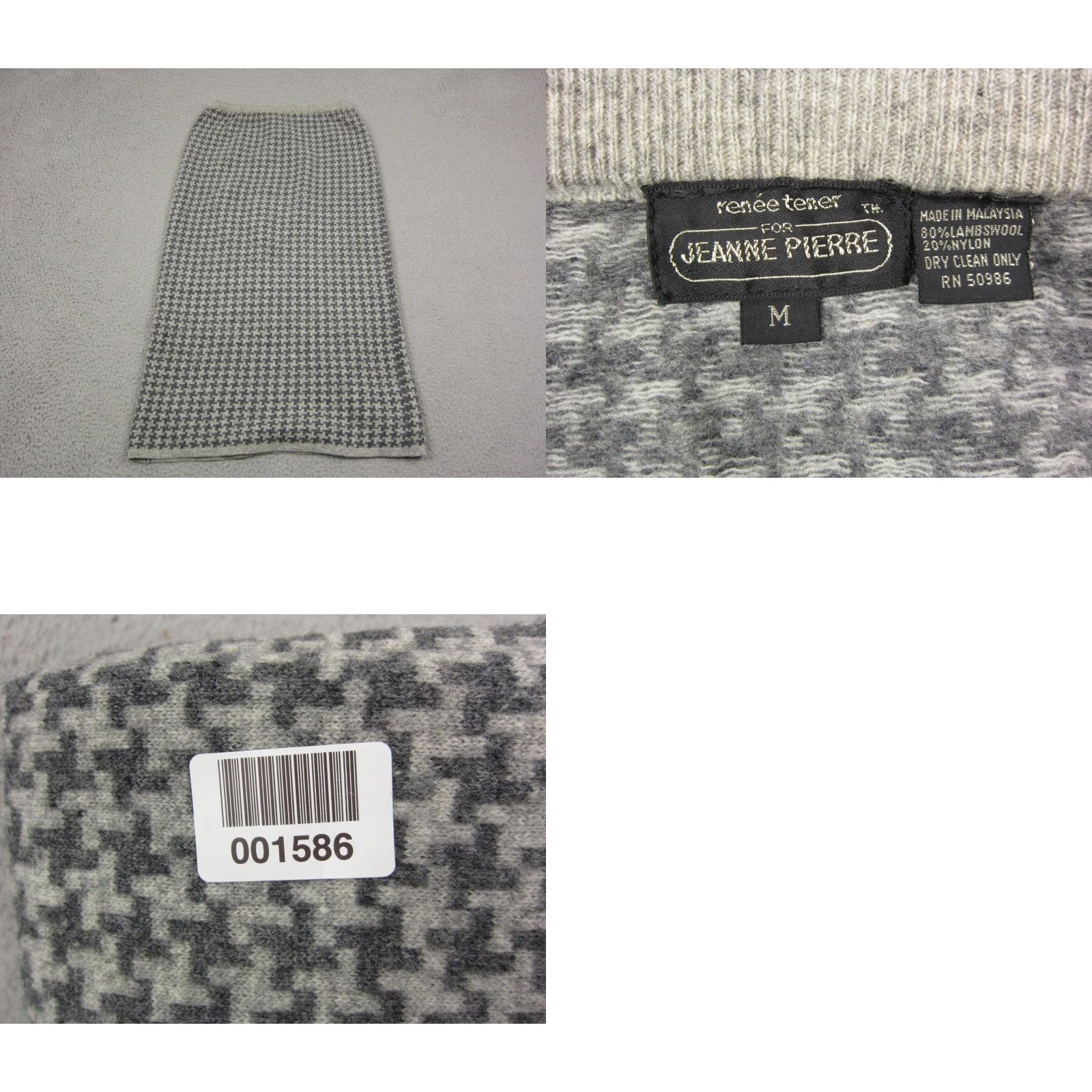 Vintage Vintage Renee Tener Skirt Womens M Gray Houndstooth A-Line Knee Length Wool Nylon Geometric 80s Size 32" / US 10 / IT 46 - 8 Thumbnail
