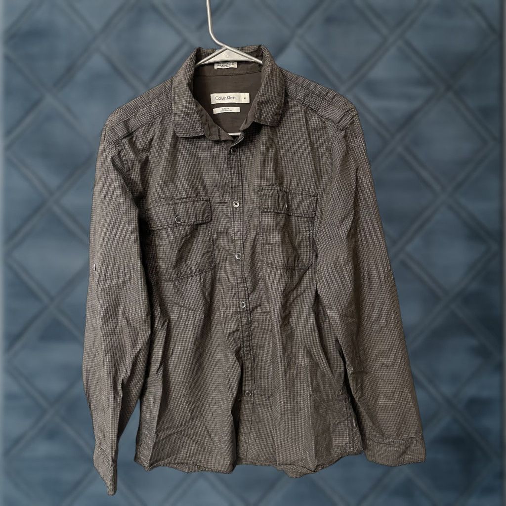 Calvin Klein Calvin Klein Collection Shirt Mens Gray Check Button-Up Long Sleeve Collared Knit? Size US M / EU 48-50 / 2 - 1 Thumbnail