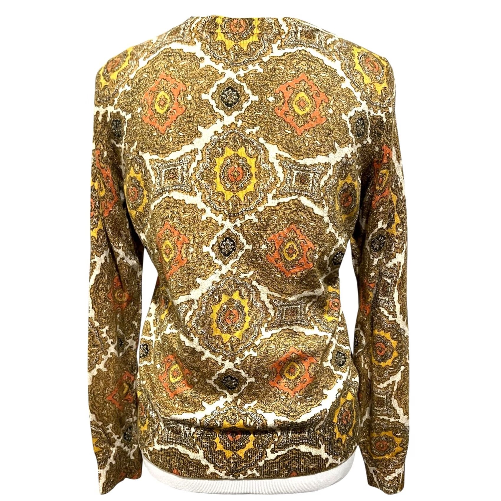 Talbots Talbots Cardigan Sweater Medallion Metallic Tapestry Print Lightweight Gold Sz M Womens Knit Crew Neck Long Sleeve Size M / US 6-8 / IT 42-44 - 5 Thumbnail