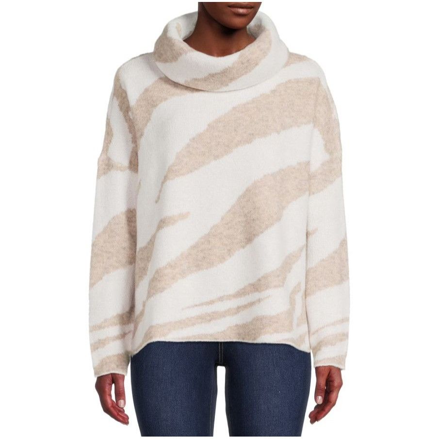 Debut Debut XS Beige Cream Zebra Print Oversized Cowl Neck Sweater Size XS / US 0-2 / IT 36-38 - 12 Thumbnail