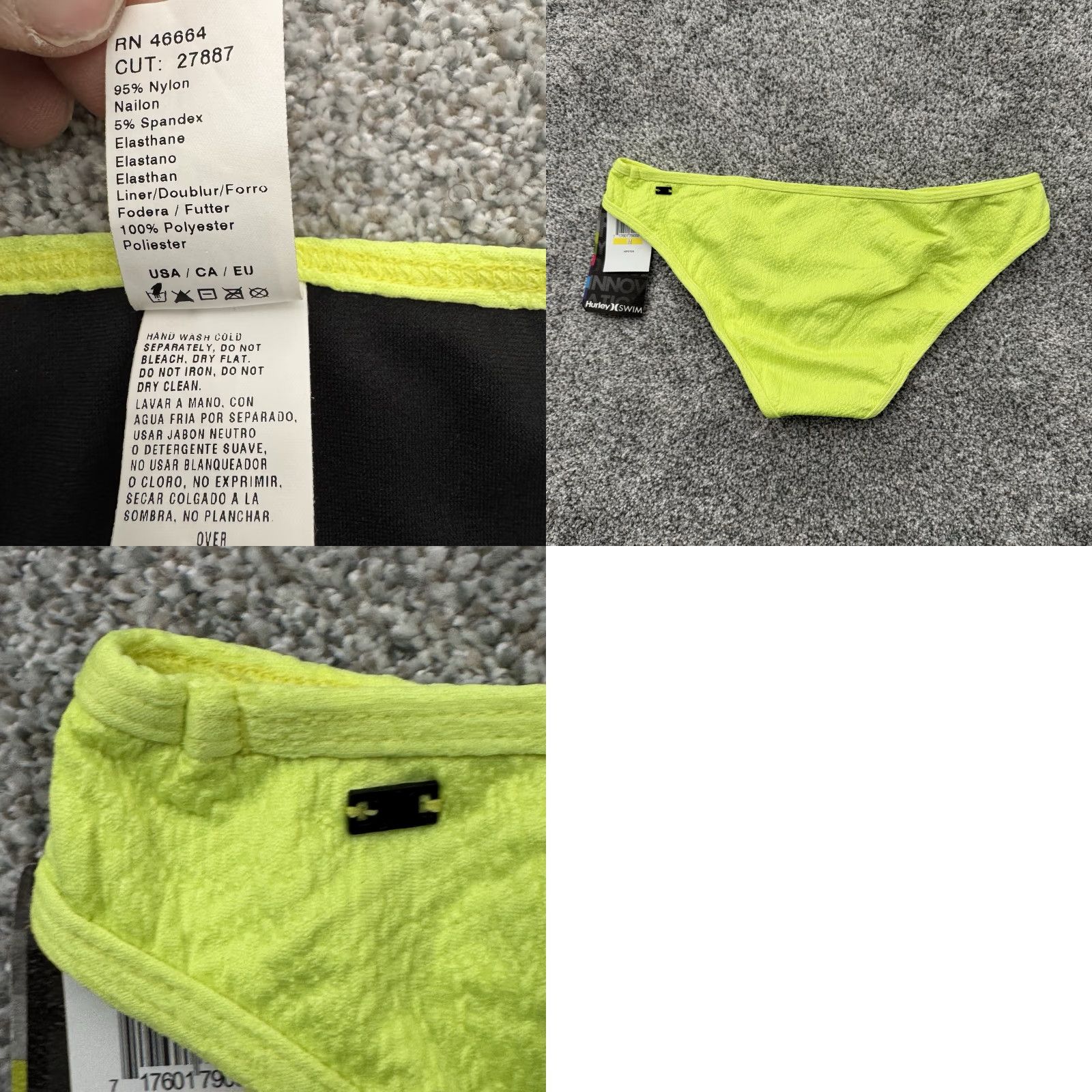 Hurley Hurley Swim Bikini Bottom M Women Cheeky Neon Yellow Rave Y2K Surf Spring Break Festival Size 32" / US 10 / IT 46 - 8 Thumbnail