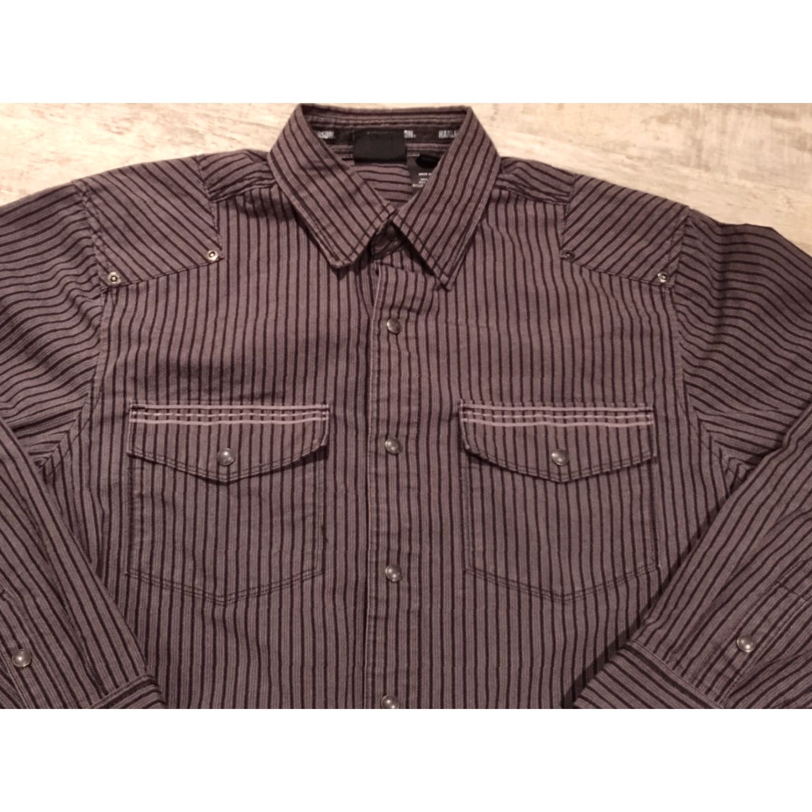 Harley Davidson Harley-Davidson Shirt Striped Pearl Snap Button-Up Men M Black & Gray Motorcycle Western Y2K Mens Size US M / EU 48-50 / 2 - 4 Thumbnail