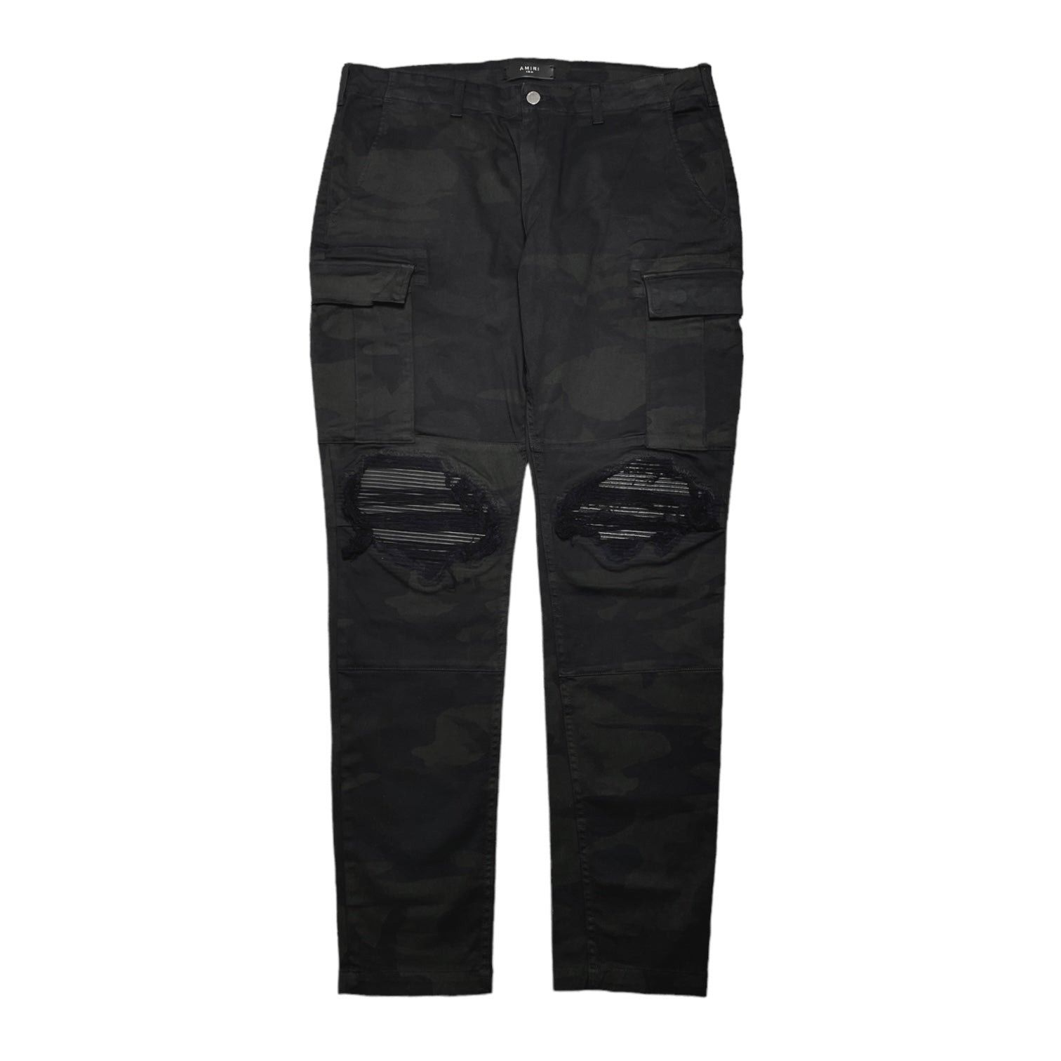 image of Amiri Mx1 Leather Patch Classic Cargo Jeans Black Camo, Men's (Size 36)