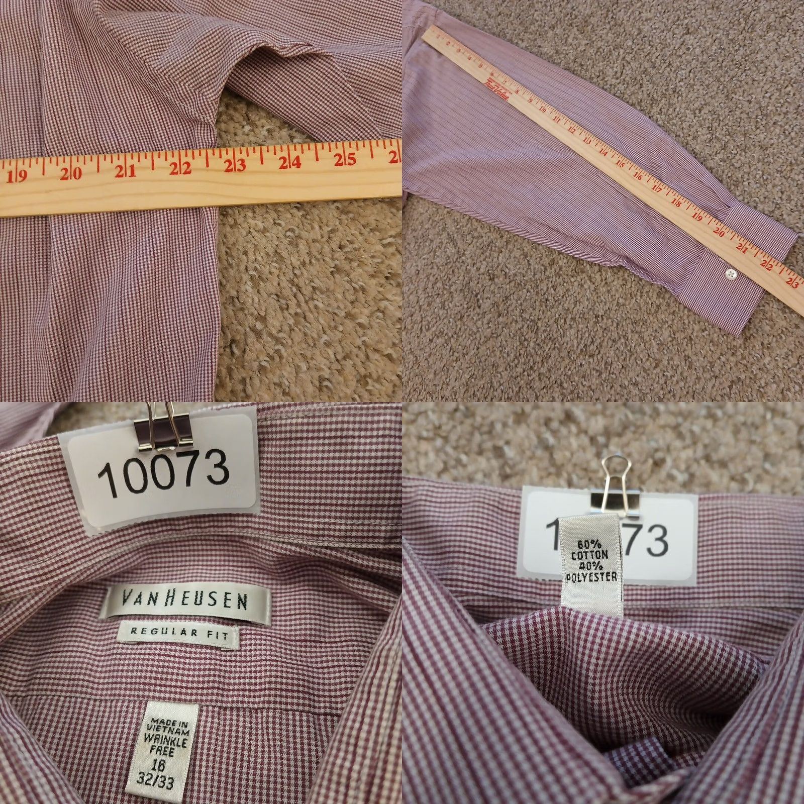 Van Heusen Van Heusen Shirt Mens Size 16 Purple Plaid Long Sleeve Button Up Cotton Blend - Vintage - Size US L / EU 52-54 / 3 - 8 Thumbnail