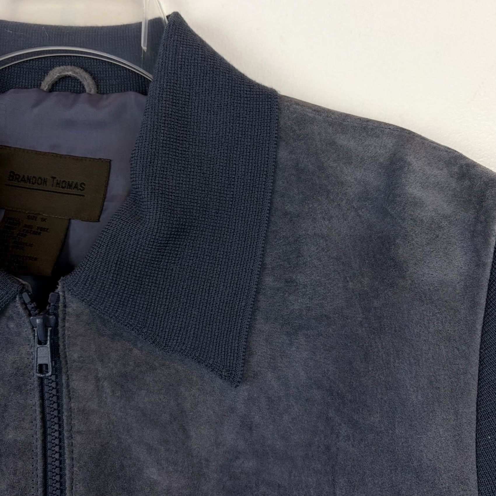 Vintage Brandon Thomas Jacket Womens 1X Blue Suede Leather Wool Blend Sleeves Full Zip Size XL / US 12-14 / IT 48-50 - 4 Thumbnail
