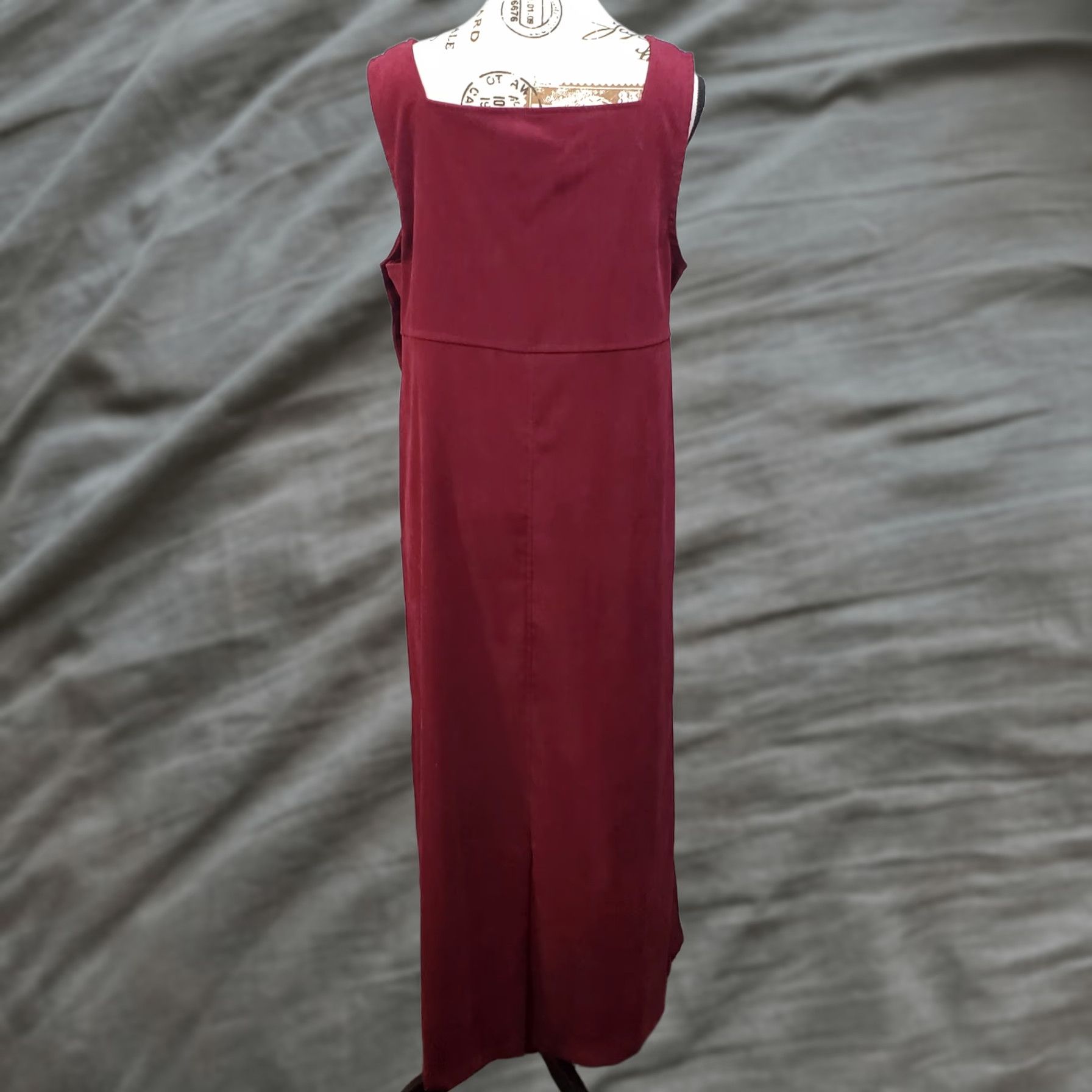 Vintage Teddi VTG Jumper Dress Womens Size M Dark Red Square Neck Side Button Sleeveless Maxi Size M / US 6-8 / IT 42-44 - 1 Thumbnail