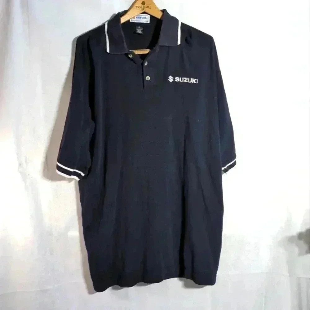 Vintage Suzuki Navy Blue Polo Shirt w embroidered Logo and white Size US XL / EU 56 / 4 - 1 Thumbnail