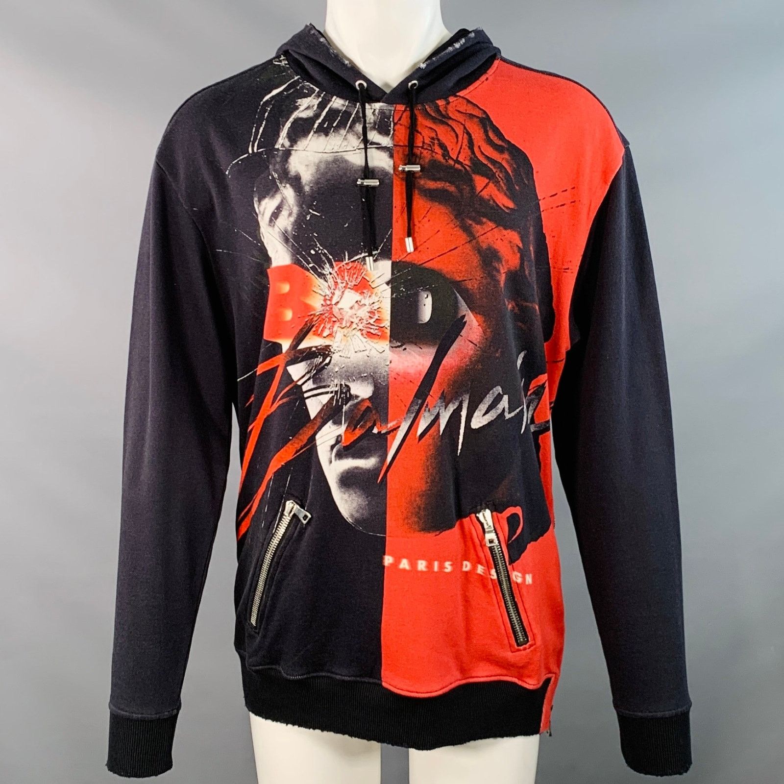 Balmain Size M Black Red White Graphic Cotton Hoodie Sweatshirt Size US M / EU 48-50 / 2 - 1 Thumbnail
