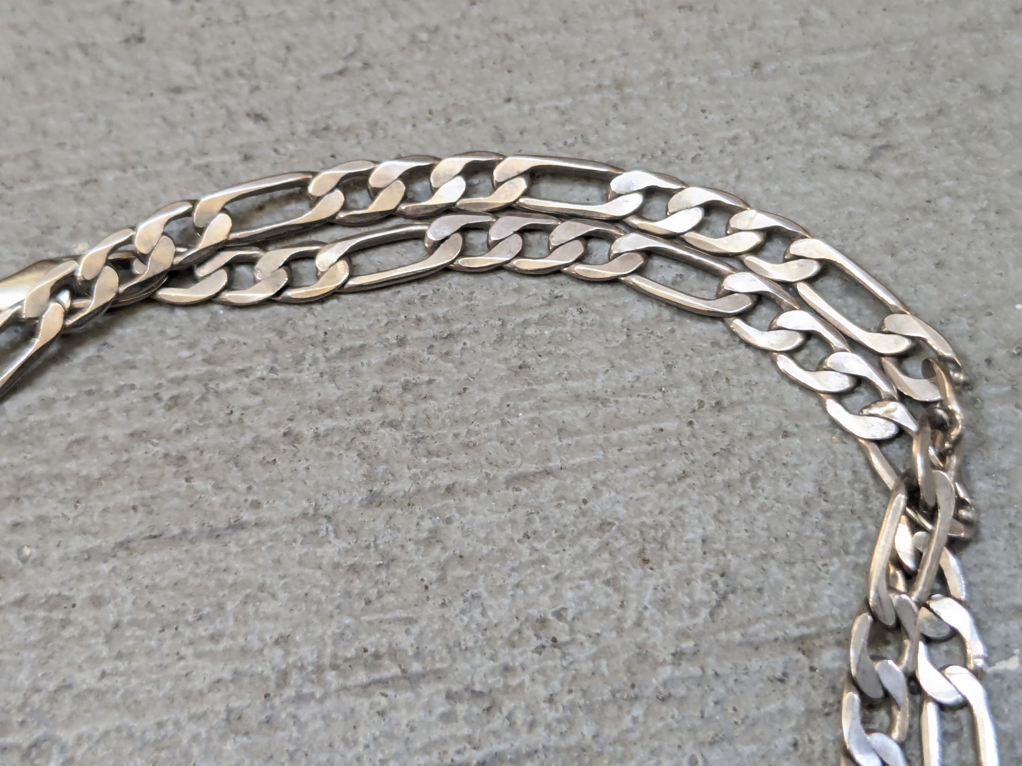 Jewelry Sterling Silver Bracelet 20" Figaro Italy Biker Punk Size ONE SIZE - 7 Thumbnail