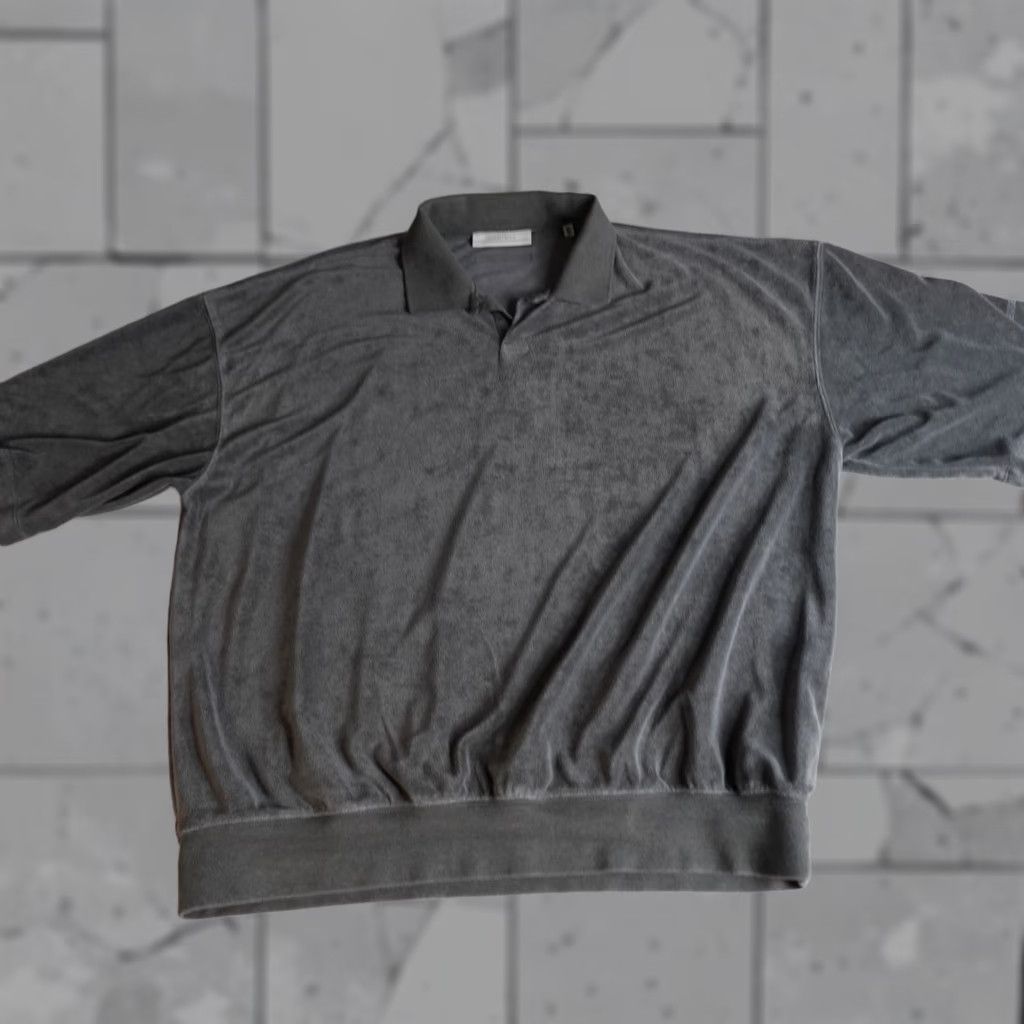 Fear of God Fear of God Essentials Polo Shirt XL Gray Solid Terry Cotton Blend Button-Down Collar Mens Polo Shirt Size US XL / EU 56 / 4 - 1 Thumbnail