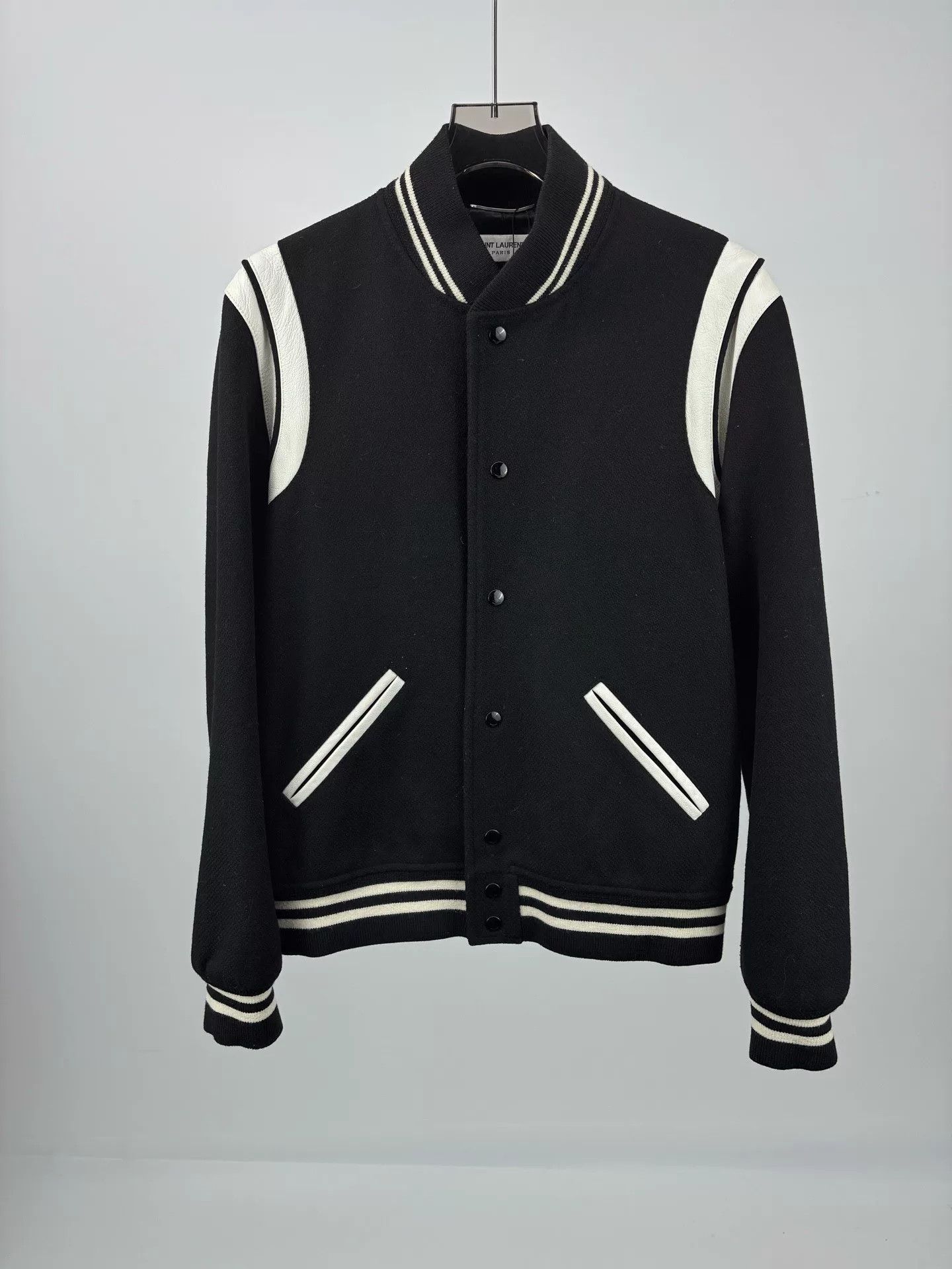 Saint Laurent Paris Saint Laurent Paris Leather Sleeve Baseball Jacket Size US L / EU 52-54 / 3 - 1 Thumbnail