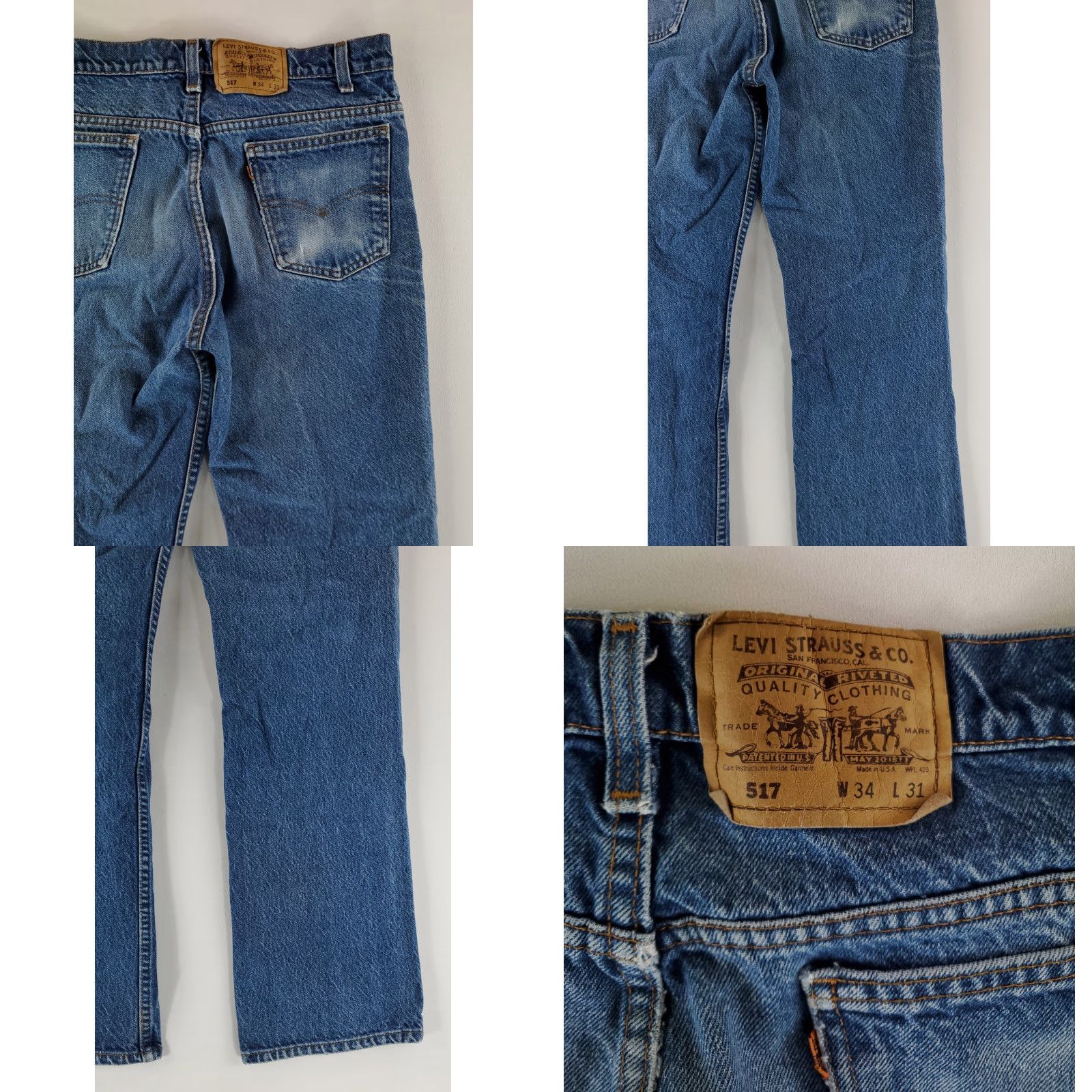 Levi's VINTAGE Levi's 517 VTG 90s Blue Jeans Whiskering Orange Tab Mens 34x31 (33x30 Actual) Bootcut Jeans Mens Blue 517 VTG 90s 34x31 Size US 33 - 9 Thumbnail
