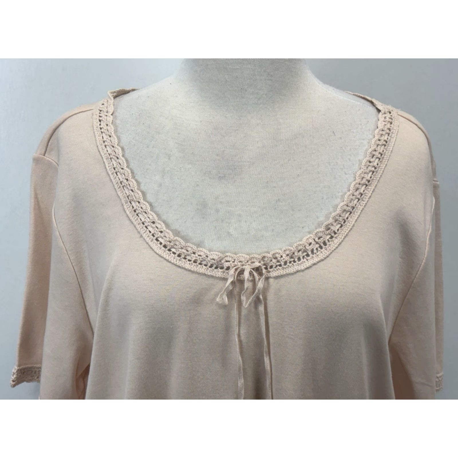 Ralph Lauren LAUREN RALPH LAUREN T-Shirt Plus Size 3X Women’s Pale Pink Crochet Trim Short Sleeve Cotton Size XXL / US 16-18 / IT 52-54 - 5 Thumbnail