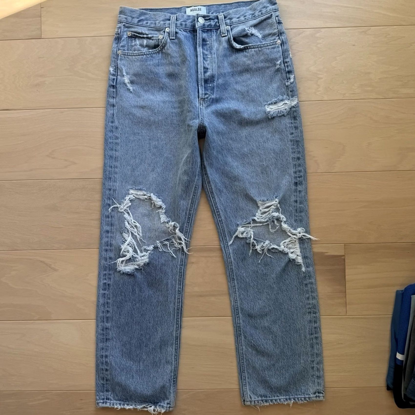 Agolde Agolde 90s Pinch Waist Jeans 30 Blue Medium Wash High Rise Straight Distressed Women Jeans Regular 30 in Inseam 28 in Size 30" / US 8 / IT 44 - 2 Thumbnail