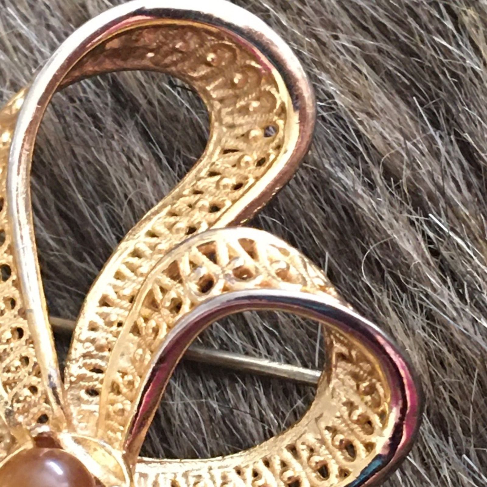 Vintage Vintage 70s gold tone bow brown agate brooch pin Size ONE SIZE - 4 Thumbnail