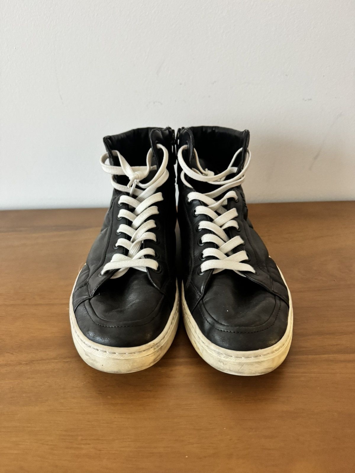 Prada Prada Black Leather High-Top Sneakers Size US 8.5 / EU 41-42 - 2 Thumbnail