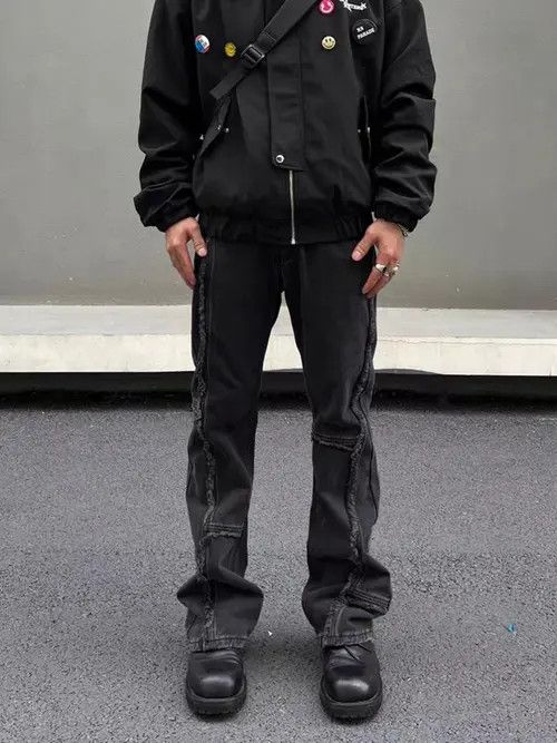 Japanese Brand Vintage raw edge washed black micro-flared jeans Size US 34 / EU 50 - 4 Thumbnail