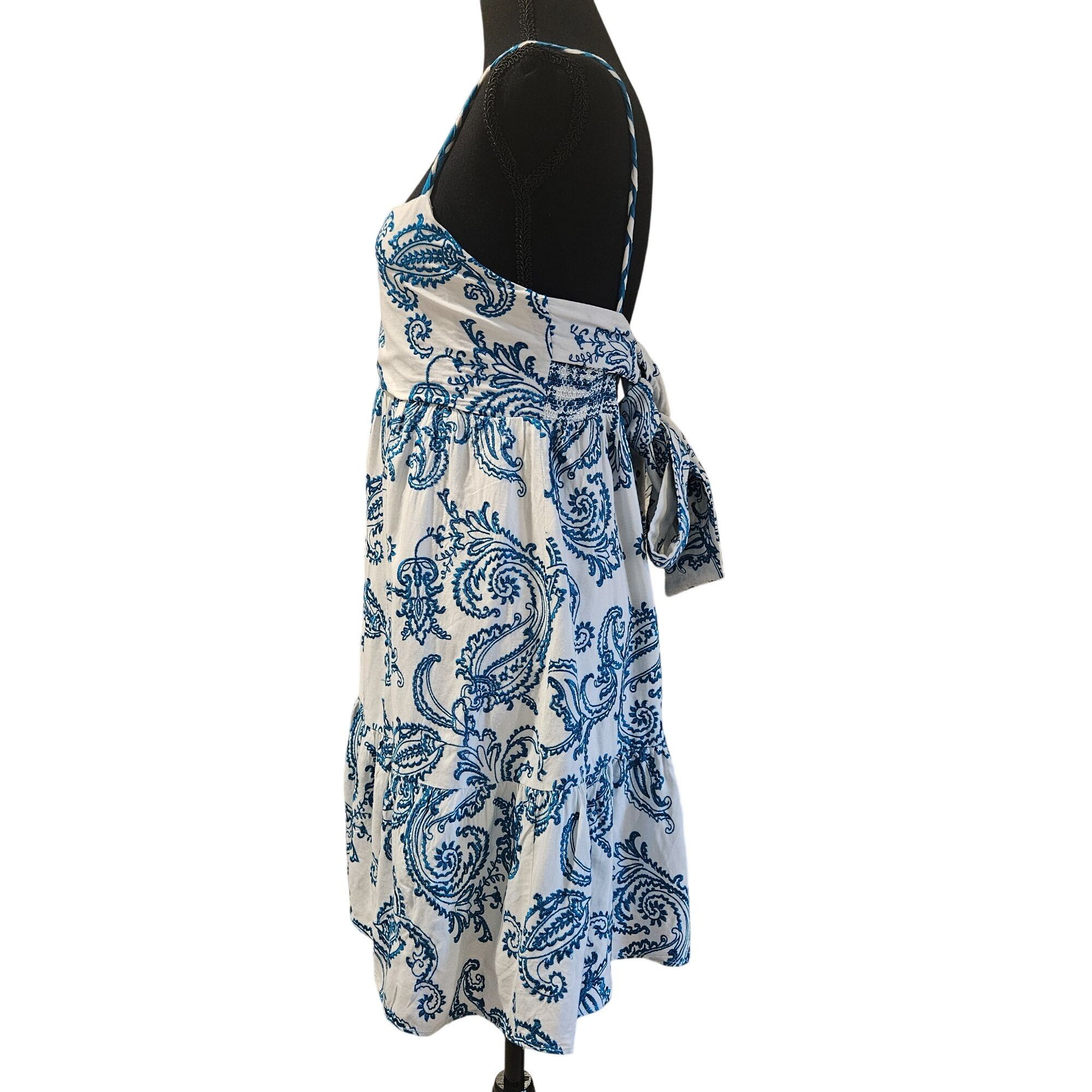 Alice + Olivia Alice + Olivia Blue White Paisley Mini Dress Size 6 | Ruffle Size M / US 6-8 / IT 42-44 - 4 Thumbnail