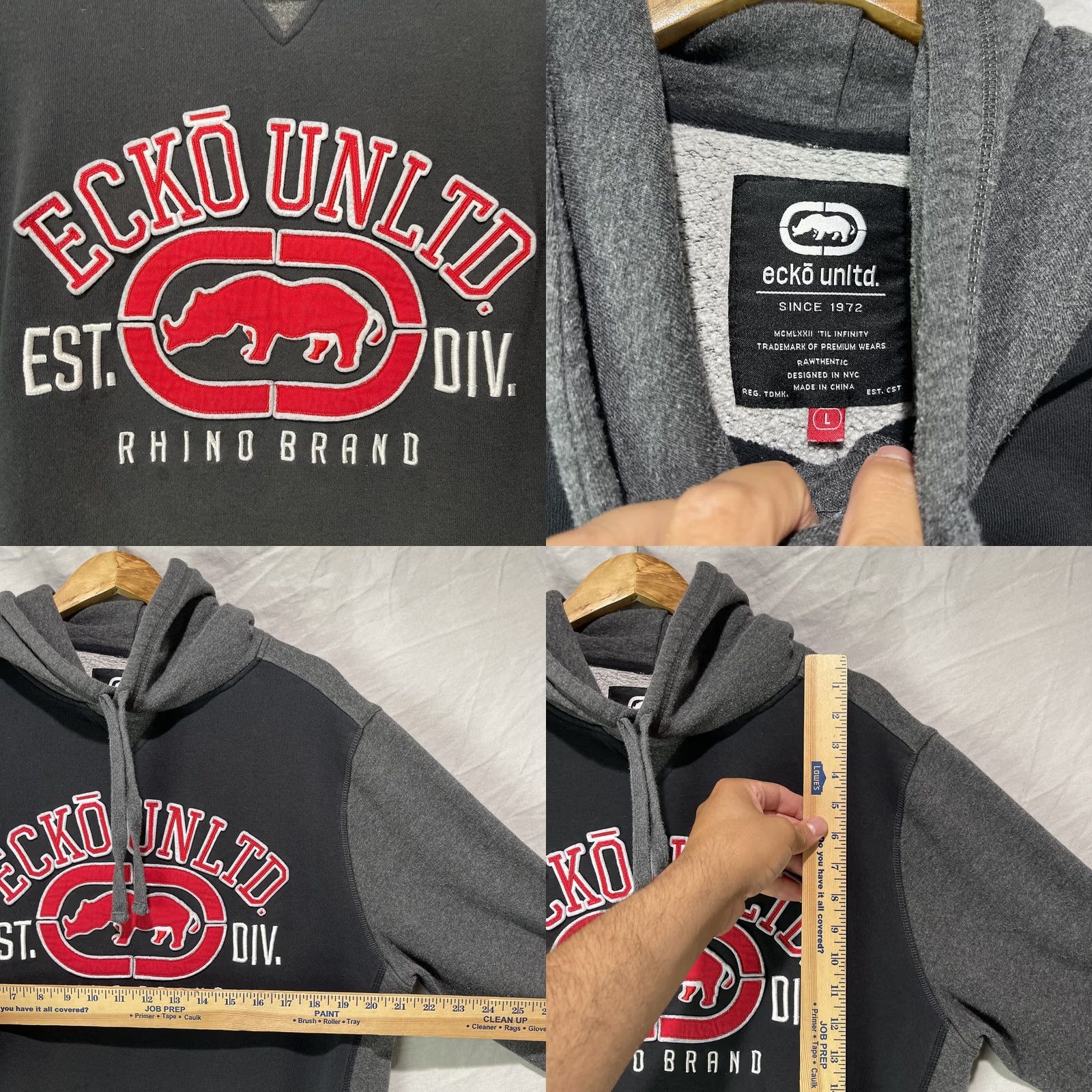 Ecko Unltd. VINTAGE Ecko Unltd Hoodie Mens Large Black Gray Fleece Sweatshirt Pullover Rhino Brand Ladies? Size US L / EU 52-54 / 3 - 8 Thumbnail