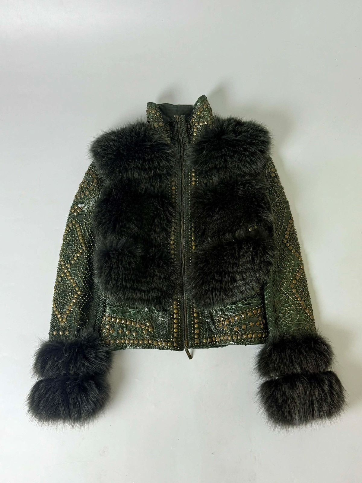 Roberto Cavalli Roberto Cavalli Embellished Studded Python Leather & Fur Size S / US 4 / IT 40 - 1 Thumbnail