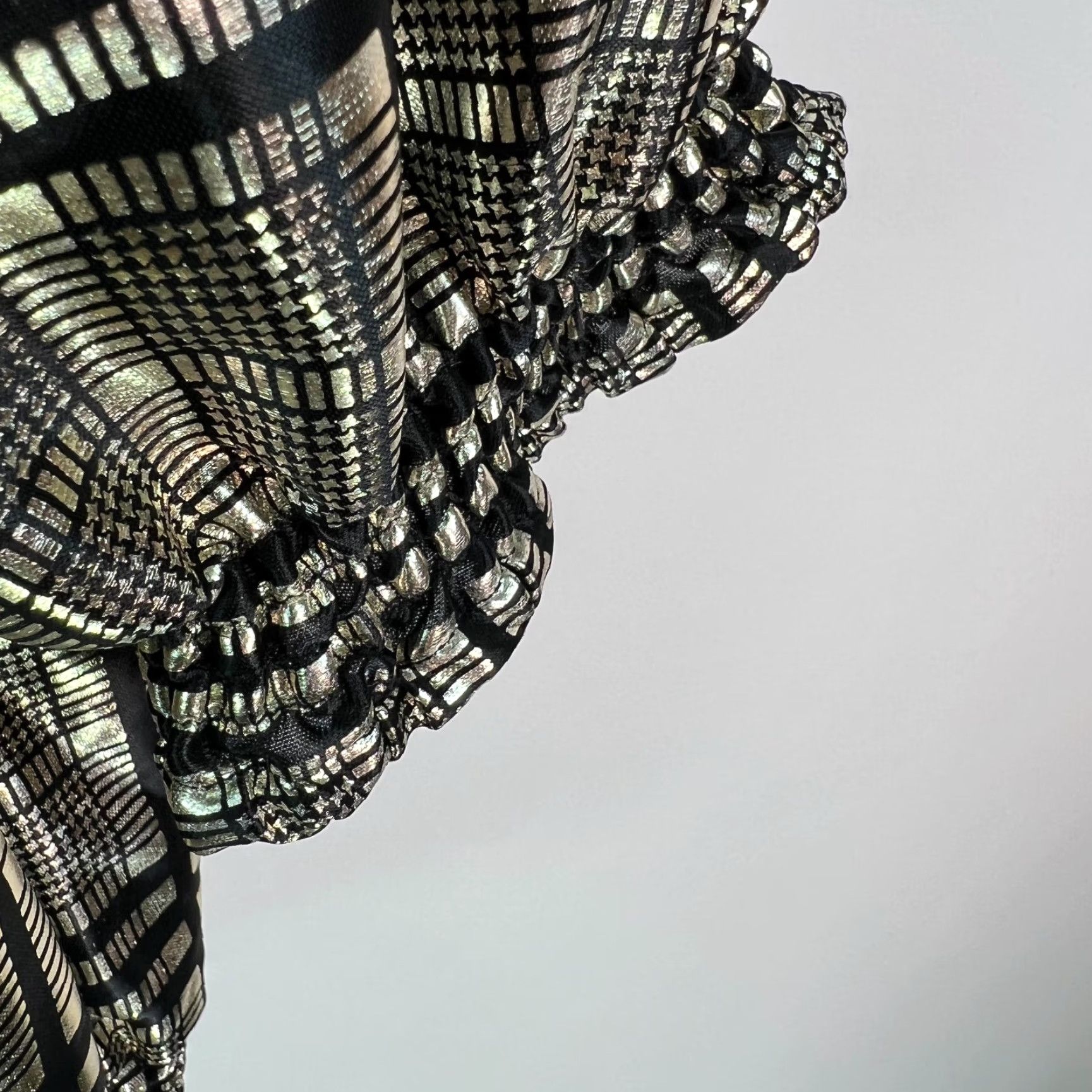 Vintage Tan F Jay Women's Blouse Plaid Metallic Black Top Size 16 3/4 Sleeves Pullover Size XXL / US 16-18 / IT 52-54 - 6 Thumbnail