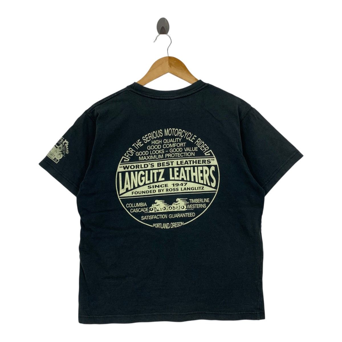 Vintage LANGLITZ LEATHER Cascade Motorcycle Rider Tshirt Size US M / EU 48-50 / 2 - 1 Thumbnail