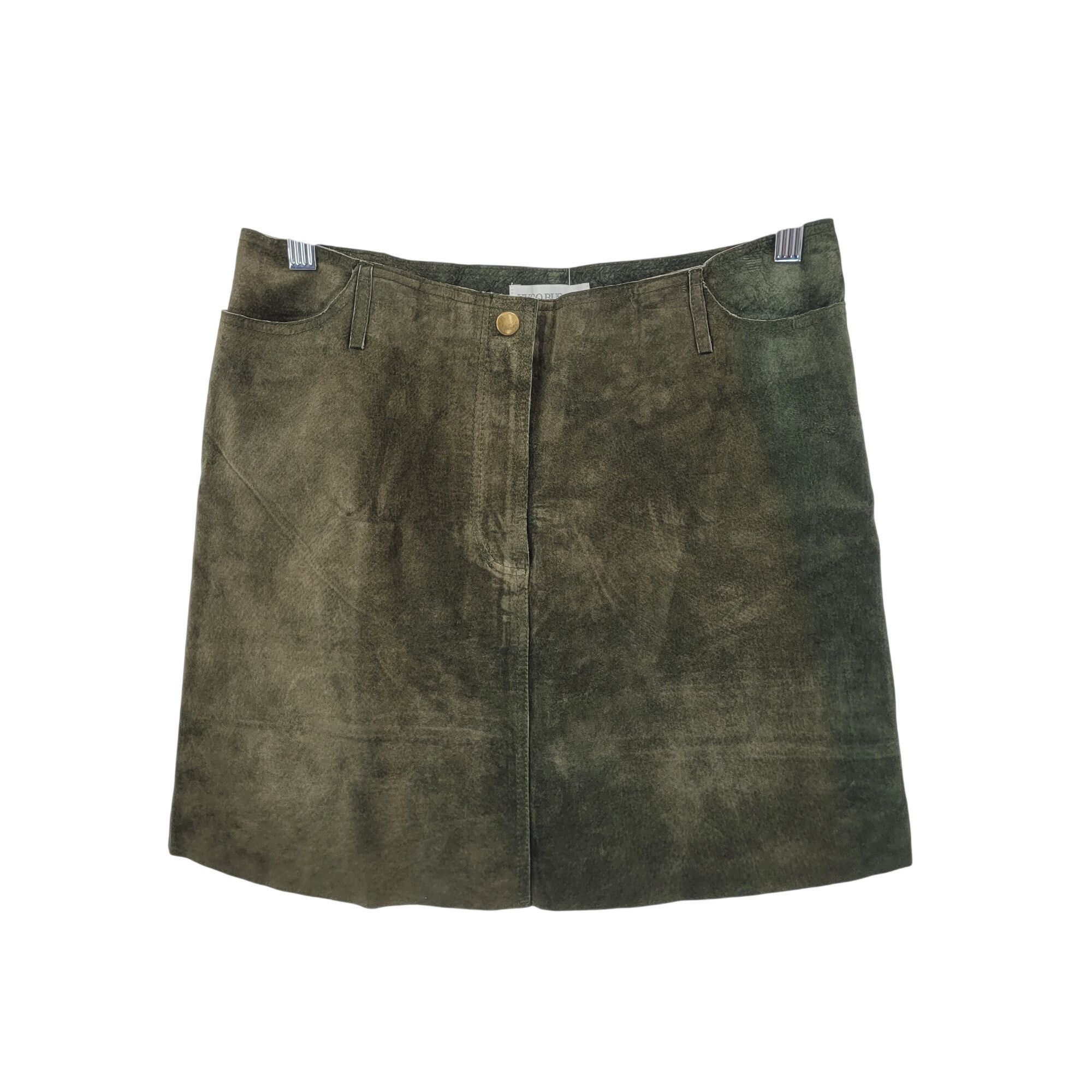 Vintage Vtg Olive Forest Green Suede Leather A-line Mini Skirt Women Size 32" / US 10 / IT 46 - 10 Thumbnail