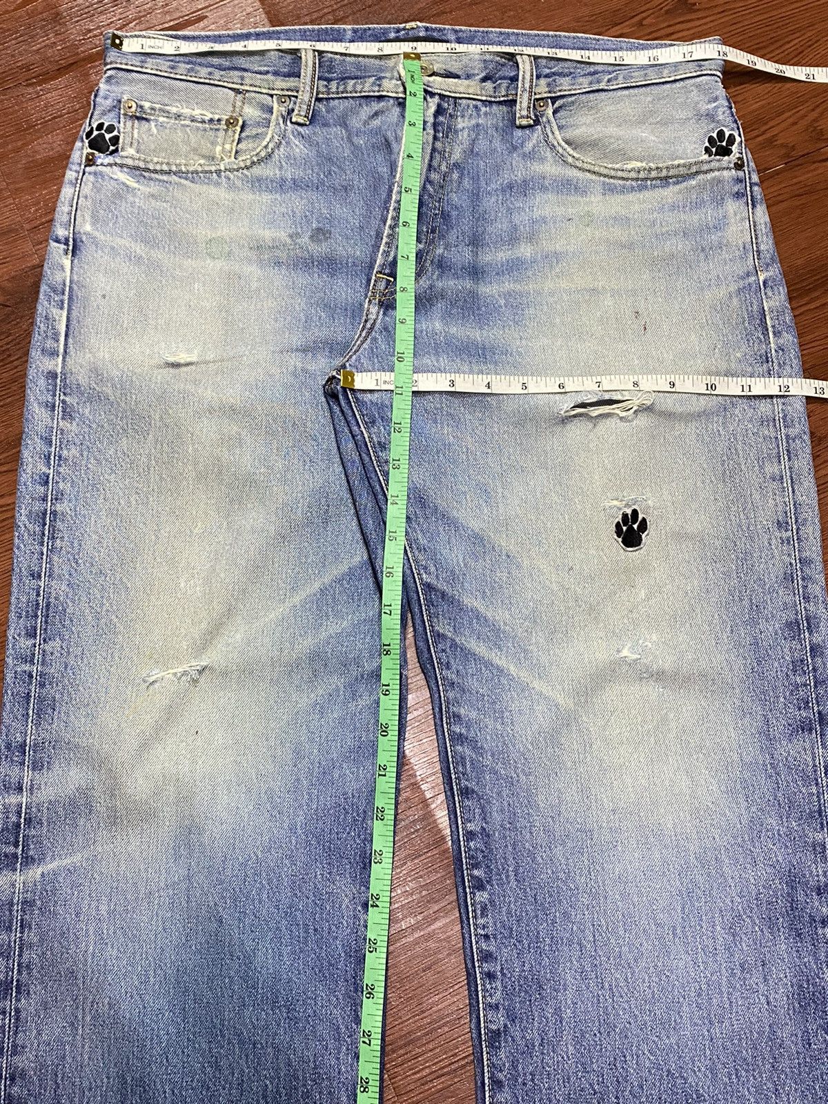 Japanese Brand Vintage Uniqlo Blue Wash Patched Distressed Loose Jeans Size US 36 / EU 52 - 12 Thumbnail