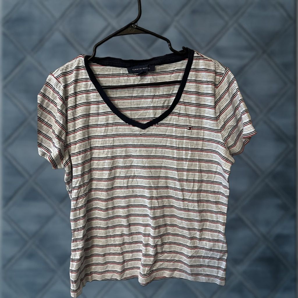 Tommy Hilfiger Womens Tommy Hilfiger V-neck T-shirt XL Multicolor Striped Size XL / US 12-14 / IT 48-50 - 1 Thumbnail