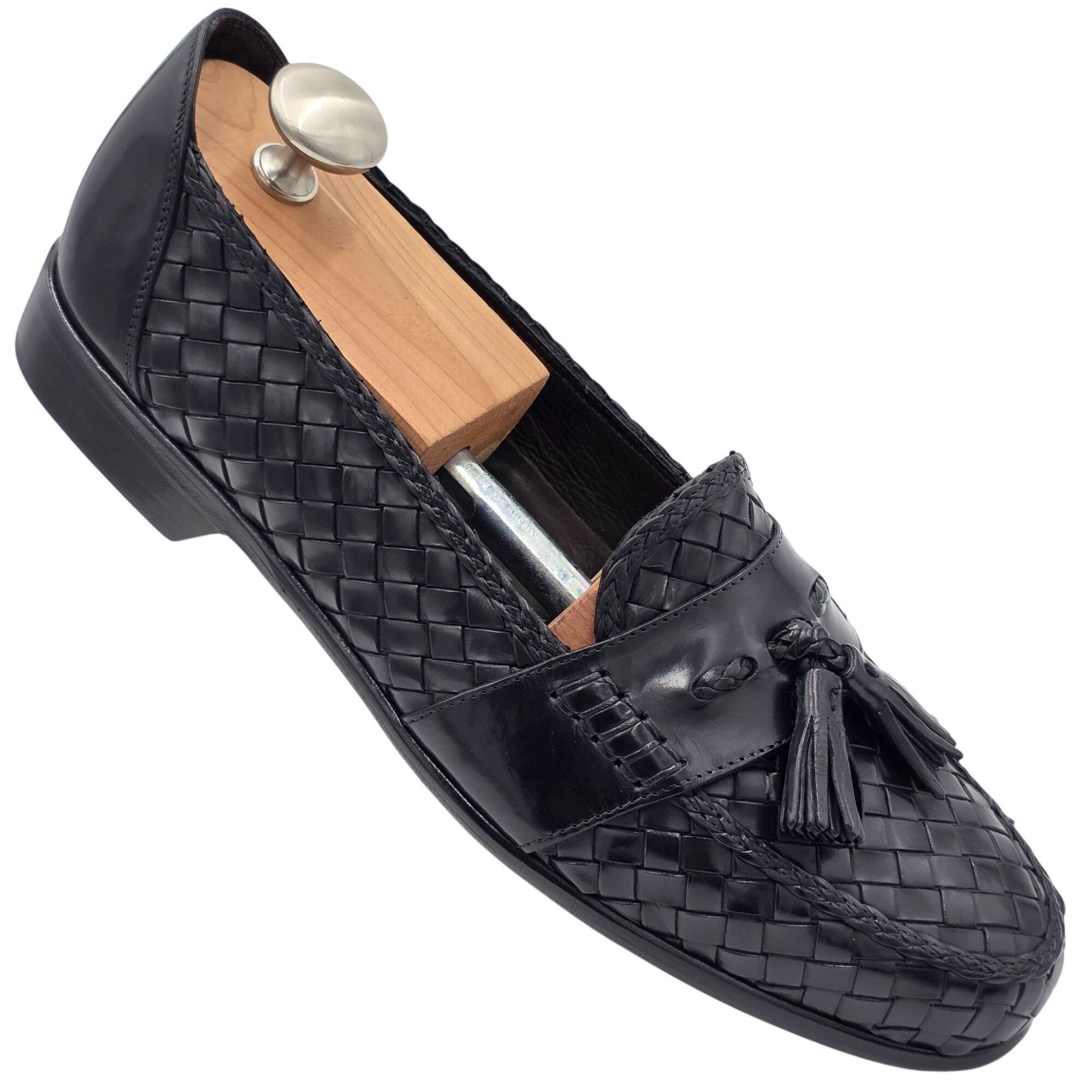 Bragano NEW Vintage Bragano Italy Black Woven Leather Tassel Loafer Size US 10 / EU 43 - 10 Thumbnail
