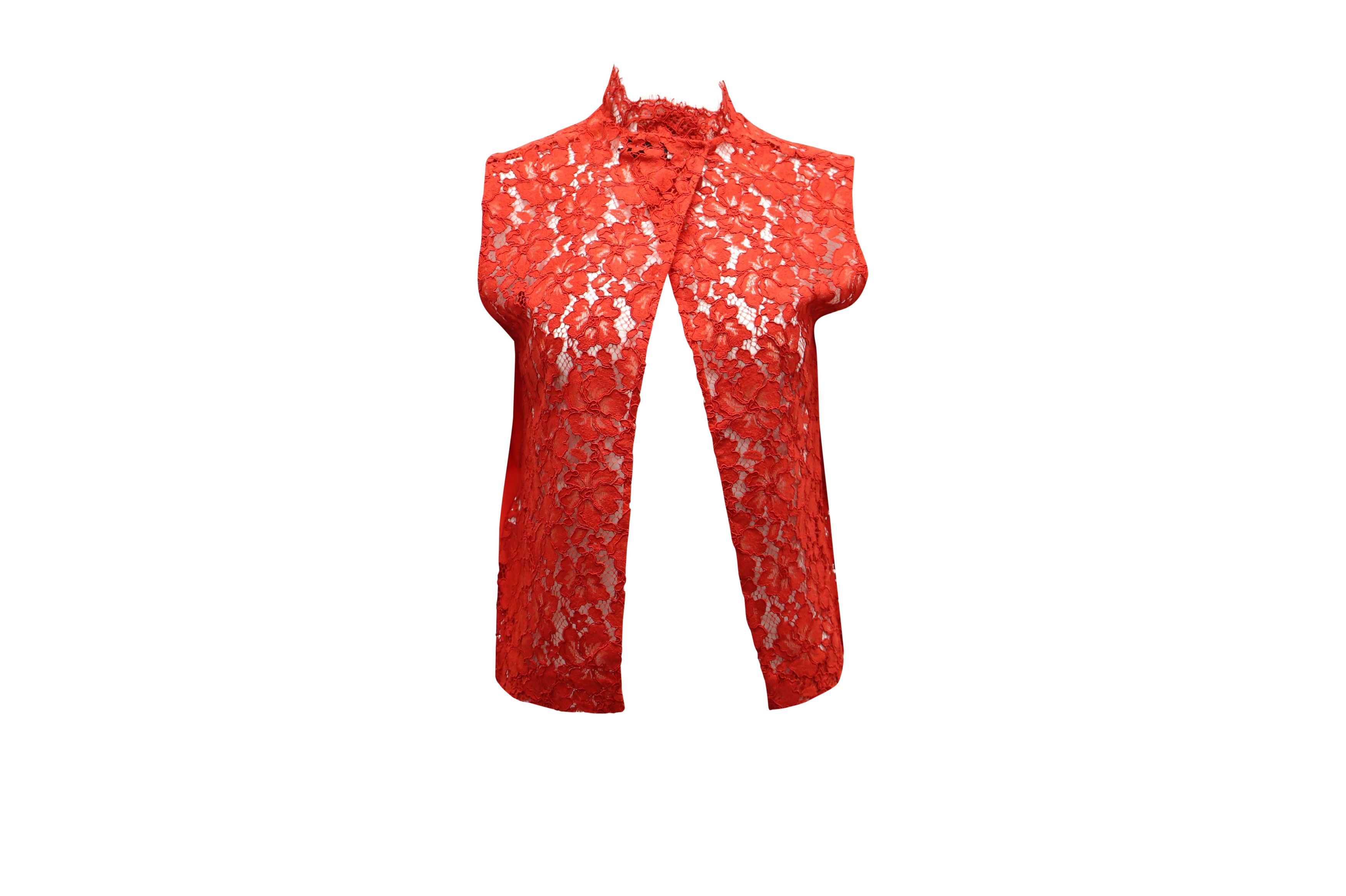 Sandro Sandro Paris Sleeveless Lace Blouse in Red Silk Size S / US 4 / IT 40 - 1 Thumbnail
