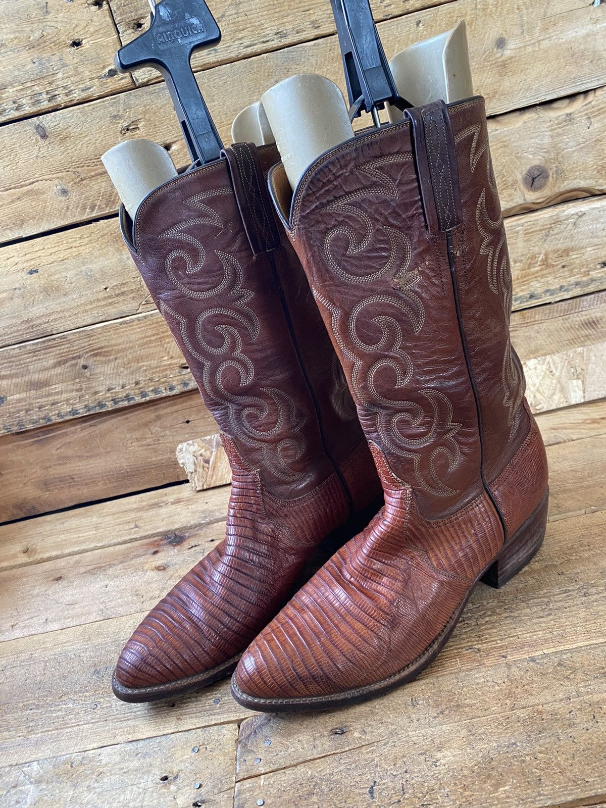 Lucchese × Vintage Lucchese brown leather western boots exotic skin, lizard sz8 Size US 8 / IT 38 - 2 Thumbnail