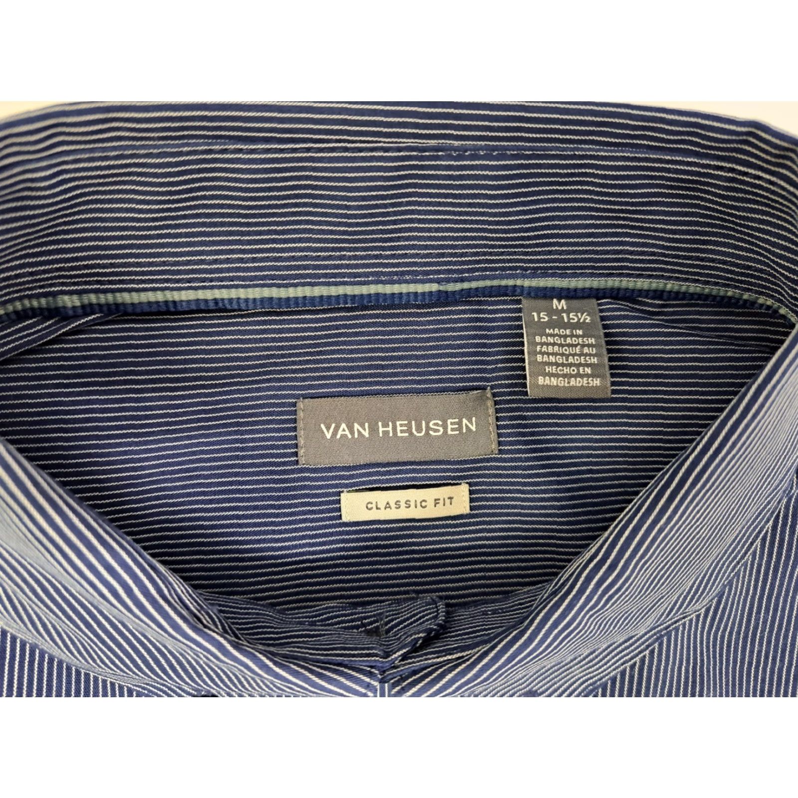 Van Heusen Van Heusen Dress Shirt Blue White Stripes Classic Fit L/S 15-15.5 M Men's Shirt Size 40R - 5 Thumbnail