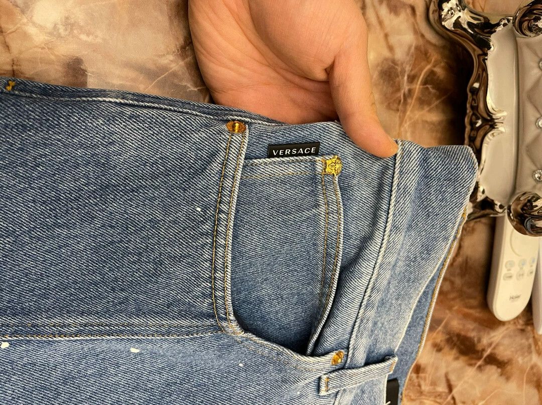 Versace Versace 95 New Leather Logo Jeans Size US 35 - 3 Thumbnail