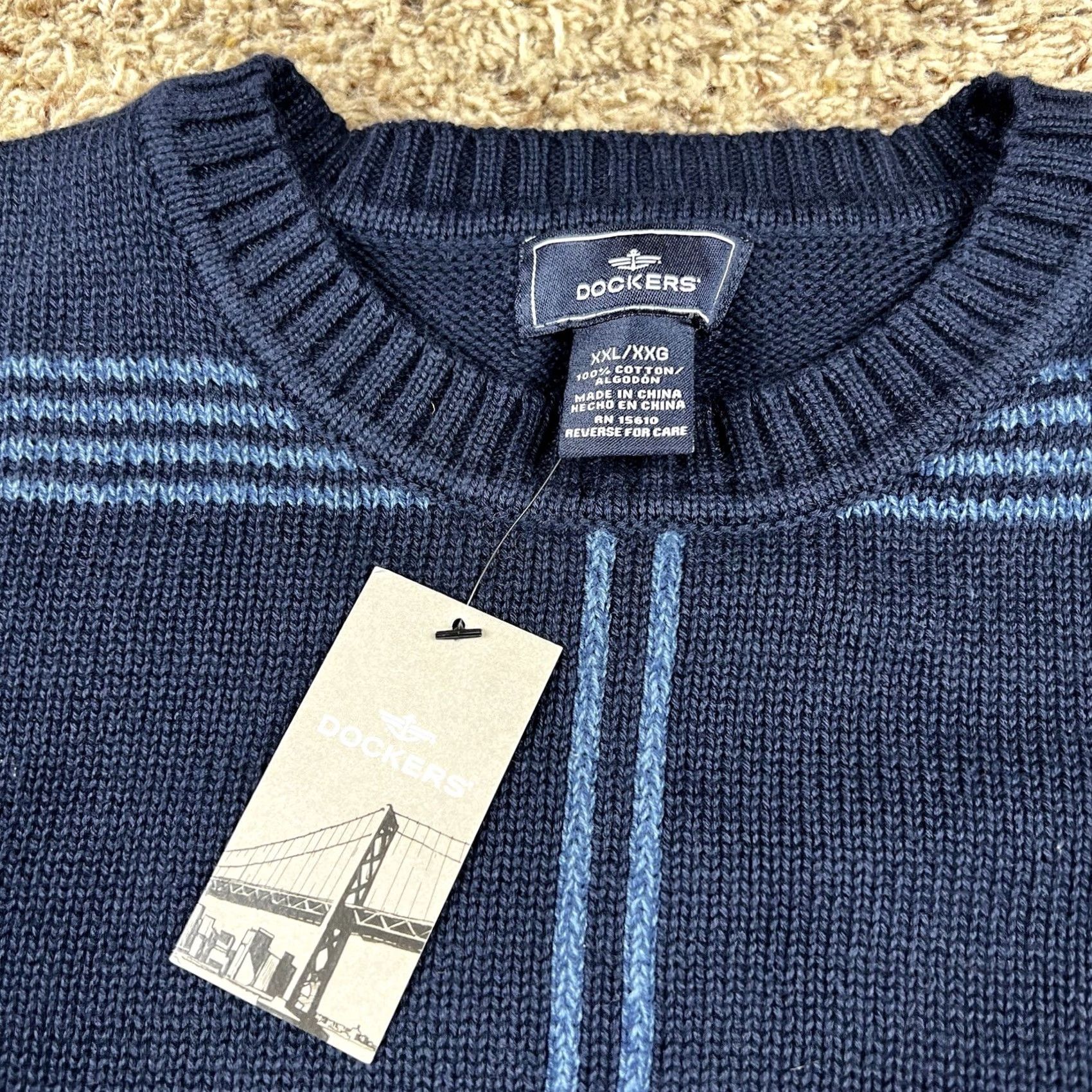 Dockers DOCKERS Sweater Crewneck Knit Pullover 2XL Navy Striped Men Blue Cotton Soft Vintage: No Size US XXL / EU 58 / 5 - 2 Thumbnail