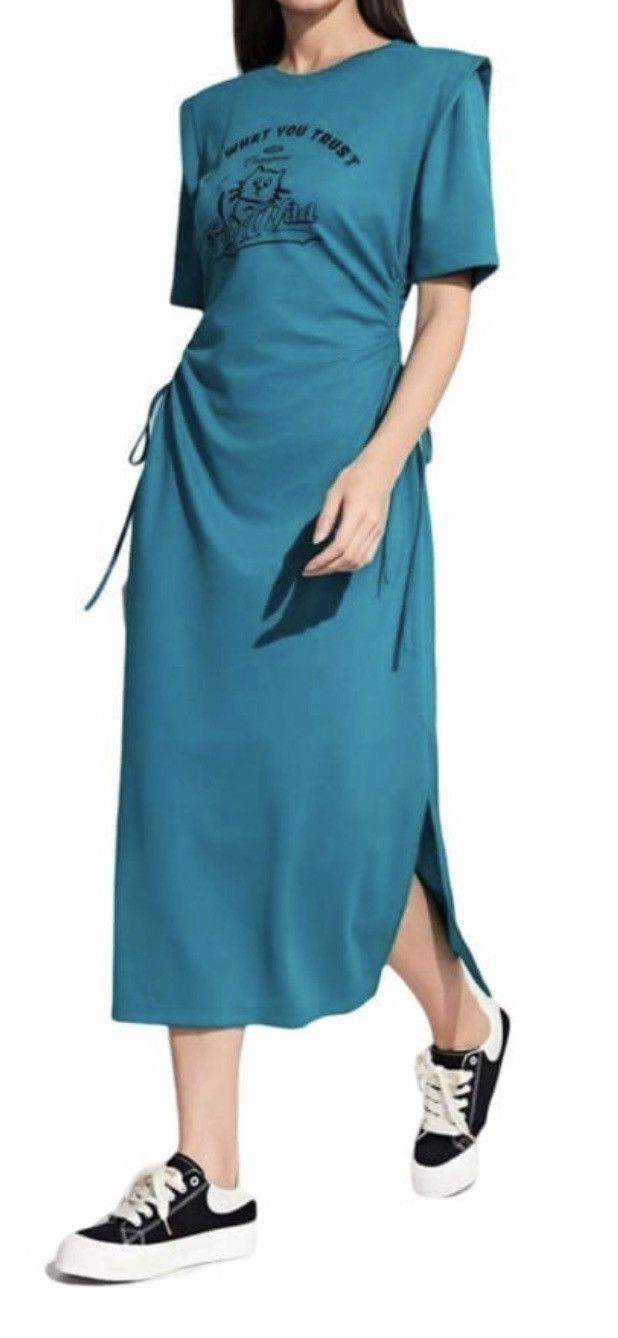 Shein Mulvari Letter & 1997 Graphic Drawstring Side Split Hem Midi Size S / US 4 / IT 40 - 6 Thumbnail