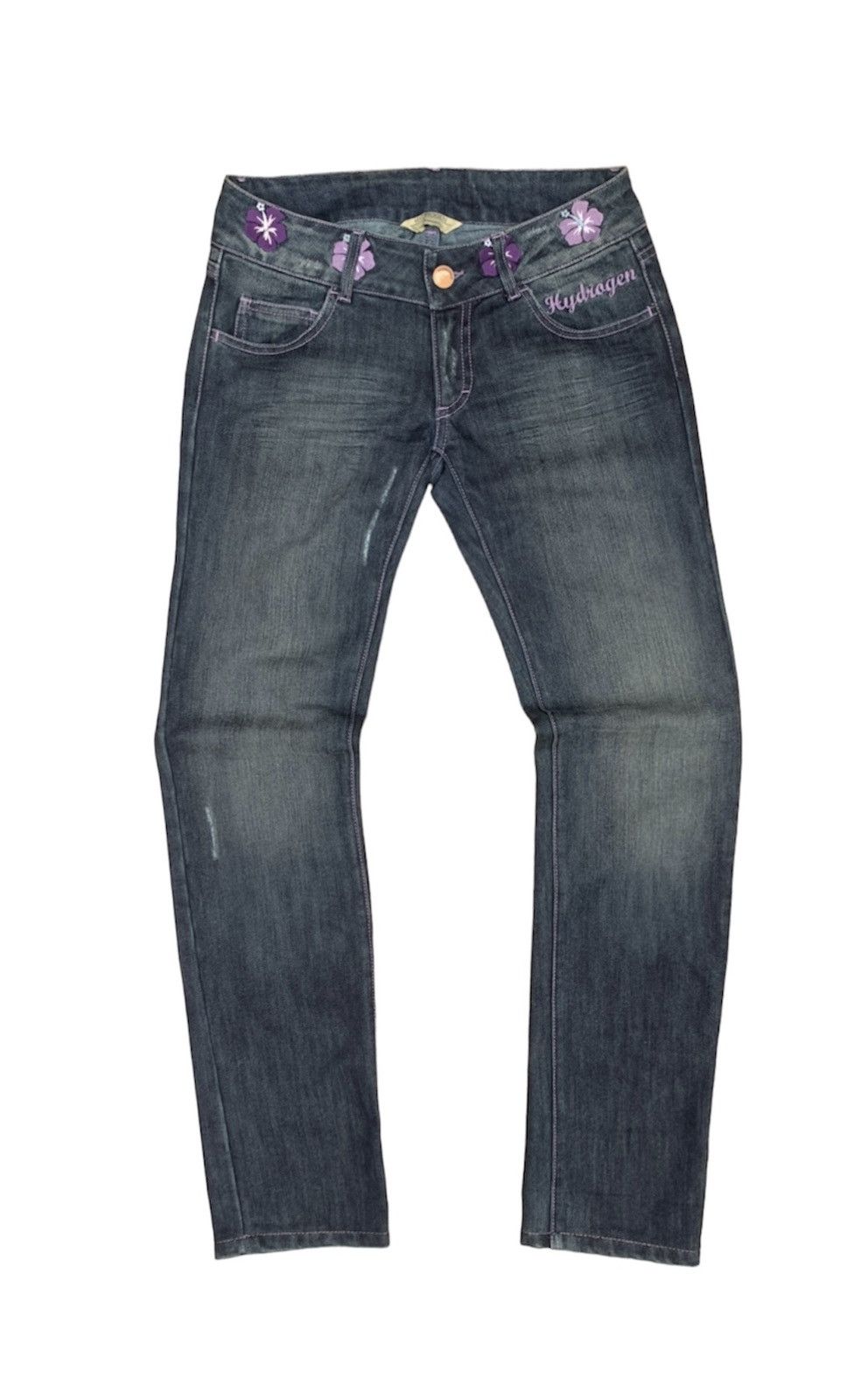 HYDROGEN Rare..Hydrogen Hibiscus Flower Embroidered Streching Jeans Size 29" - 1 Thumbnail