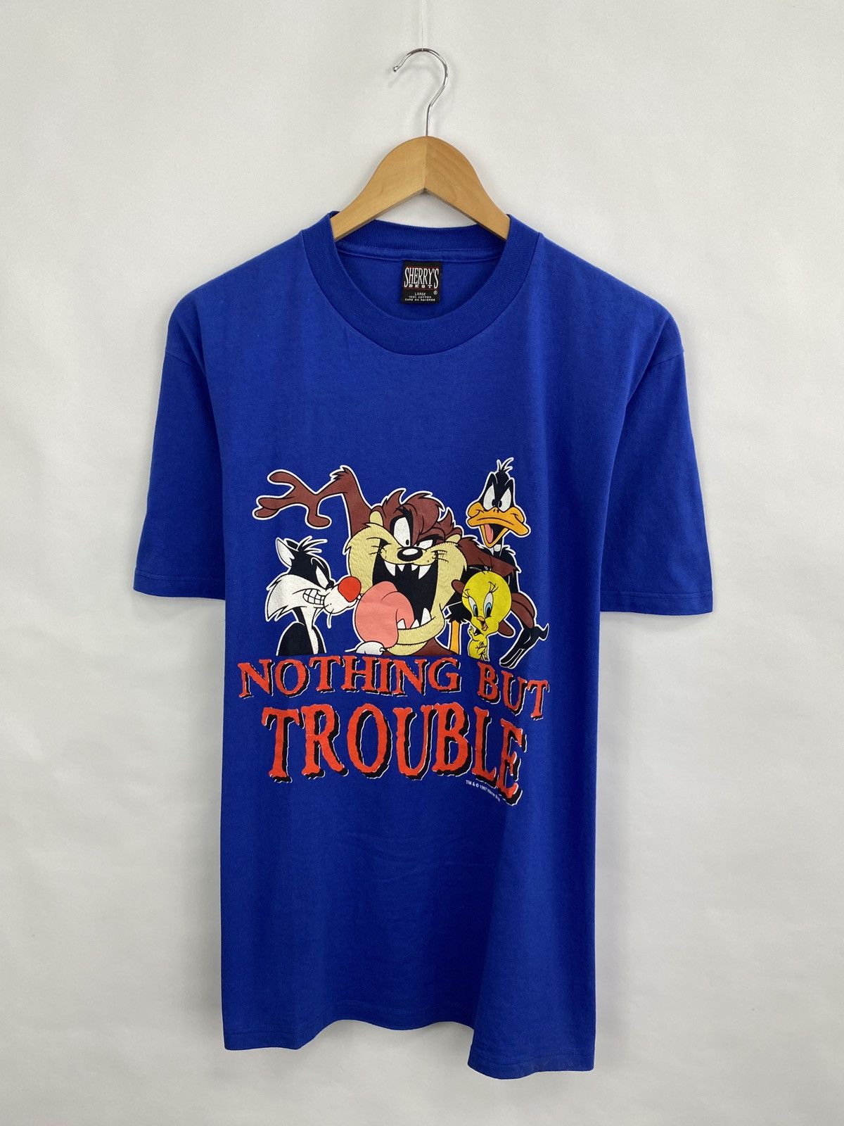 Warner Bros 🇺🇸Vintage 1997 Taz Sylvester Tweety Daffy Warner Bros T-Shirt Size US L / EU 52-54 / 3 - 3 Thumbnail