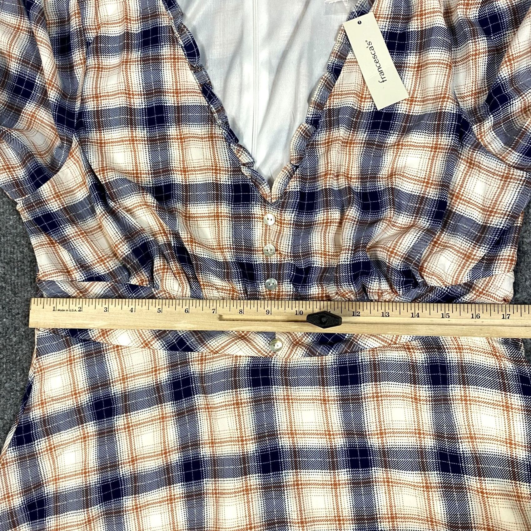 Vintage Francesca's Blue Rain Dress 1X Ivory Plaid Mini Lined Wrap Dress Women Plus Short Sleeve Size XL / US 12-14 / IT 48-50 - 5 Thumbnail