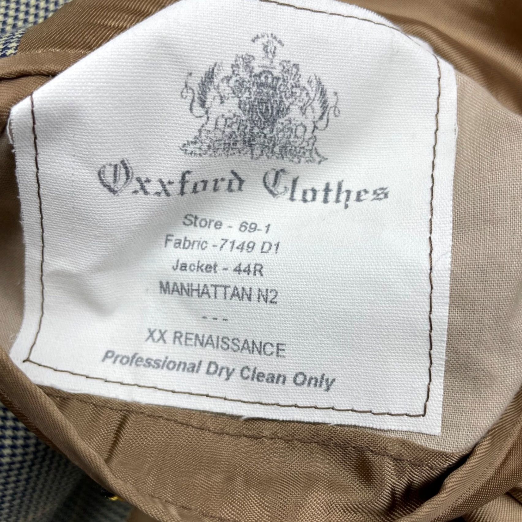 Vintage Oxxford Clothes Men’s Wool 2-Button Blazer Navy/Beige Windowpane Plaid 44R Size 44R - 6 Thumbnail