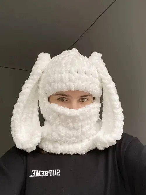 Other Handmade Plush Knitted Balaclava Ski Mask Bunny Rabbit Style Size ONE SIZE - 1 Thumbnail
