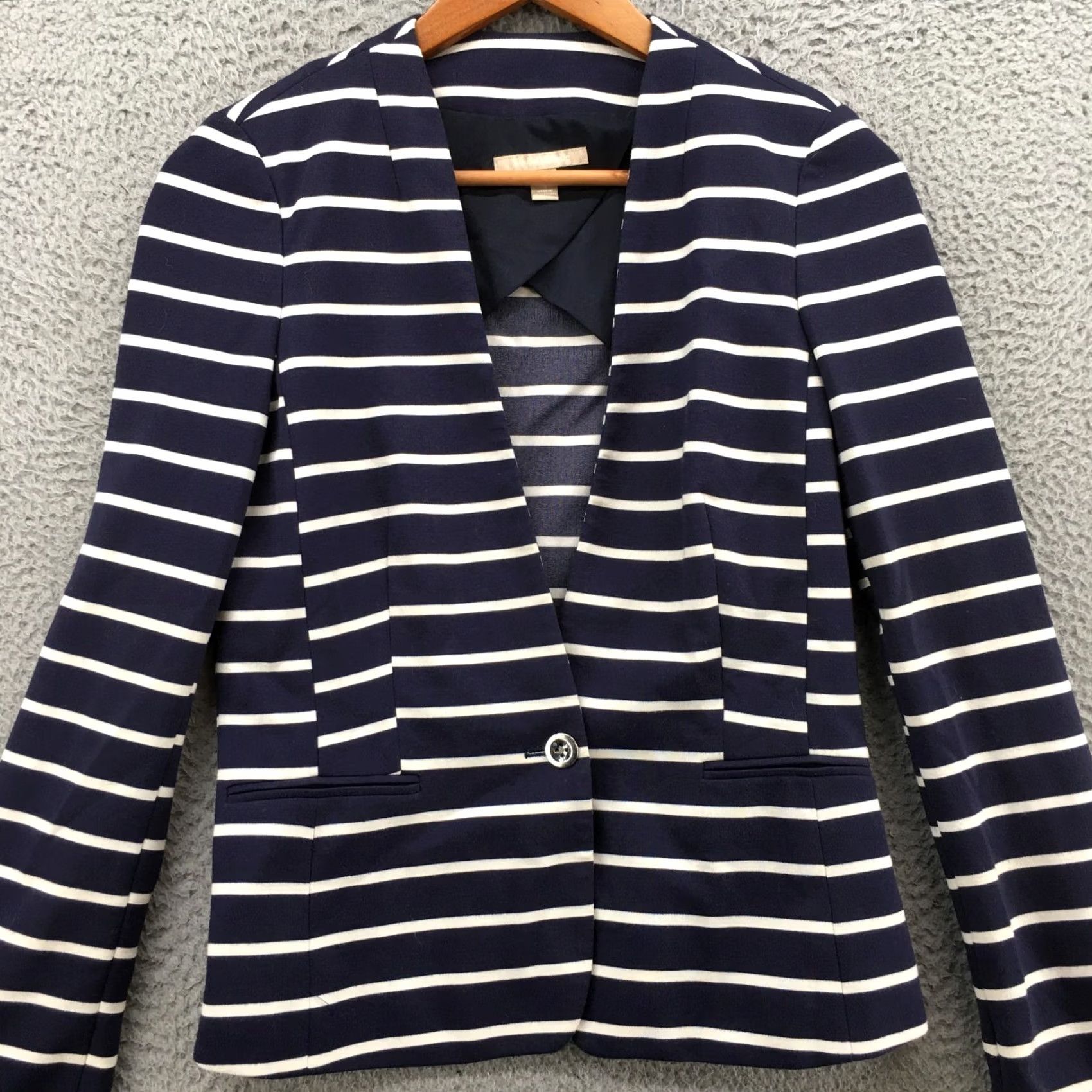 Banana Republic Banana Republic Blazer Jacket Womens 4 White Striped Long Sleeve Button Up Casual Knit Coat Blazer Womens Size S / US 4 / IT 40 - 2 Thumbnail