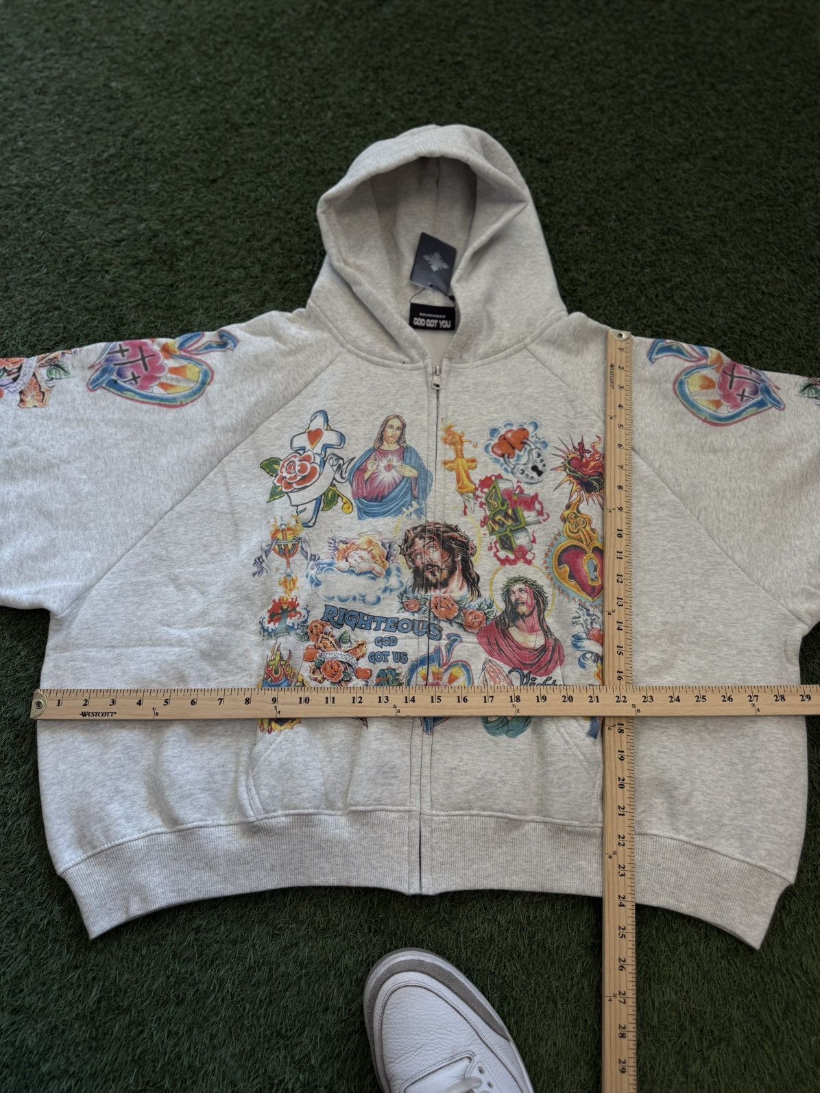 Japanese Brand × Vintage We Are Righteous Grey Zip Up Hoodie Size XL (NEW) Size US XL / EU 56 / 4 - 6 Thumbnail