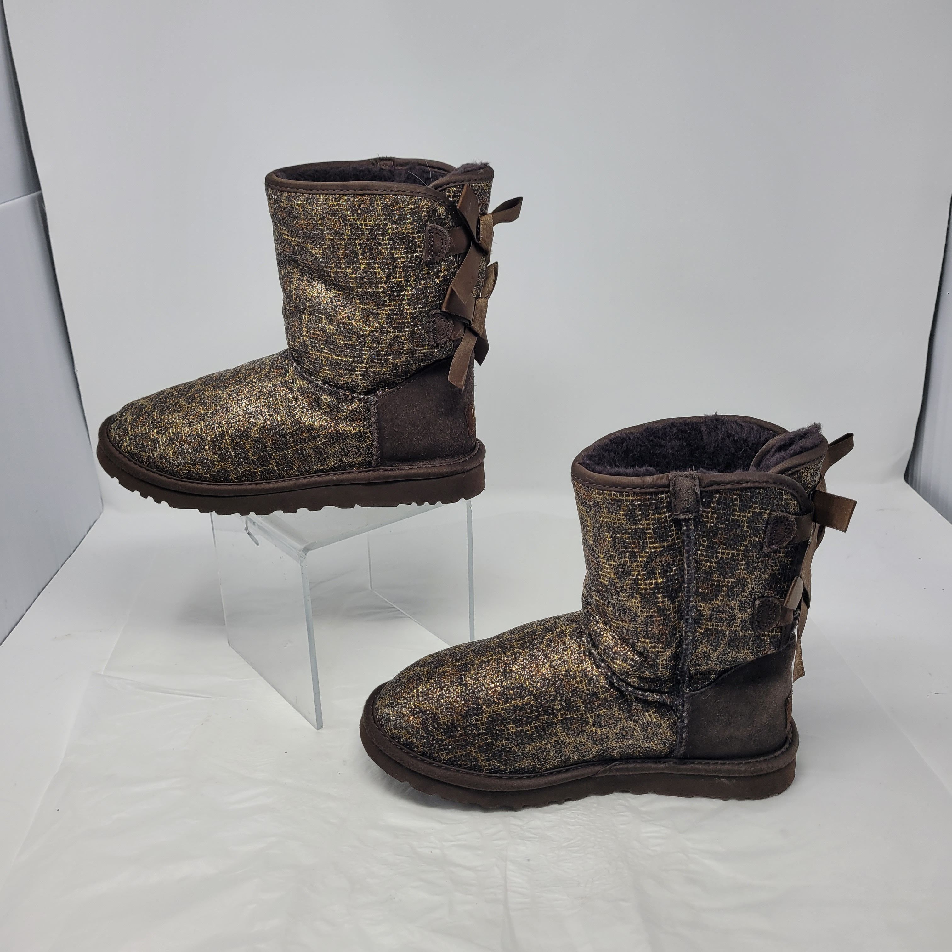 Ugg Bailey Bow Leopard Gold Glam Sheepskin Boots Sz 5 Size US 5 / IT 35 - 10 Thumbnail