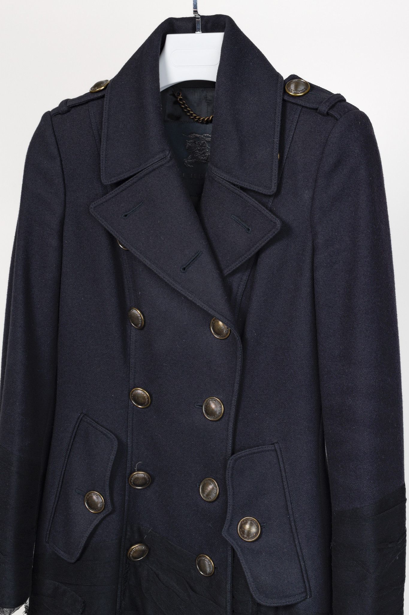Burberry Prorsum Burberry Prorsum Navy Wool Tulle Trim Pea Coat Size M / US 6-8 / IT 42-44 - 3 Thumbnail